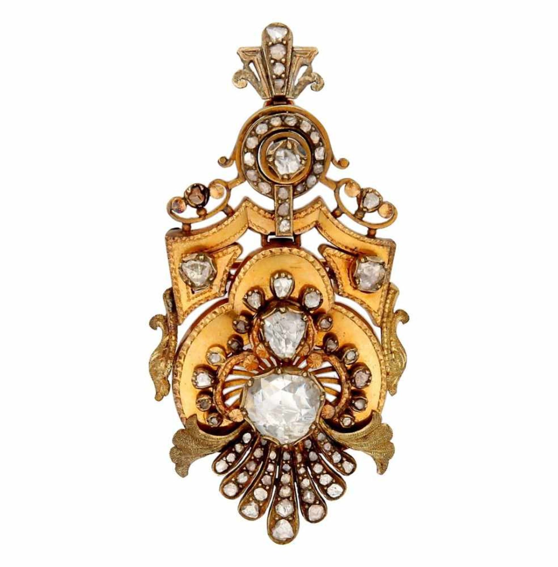 Alphonsine set in gold and diamonds, 19th Century.Gold and rose cut diamonds, 3.1 cts. Brooch- - Bild 2 aus 2