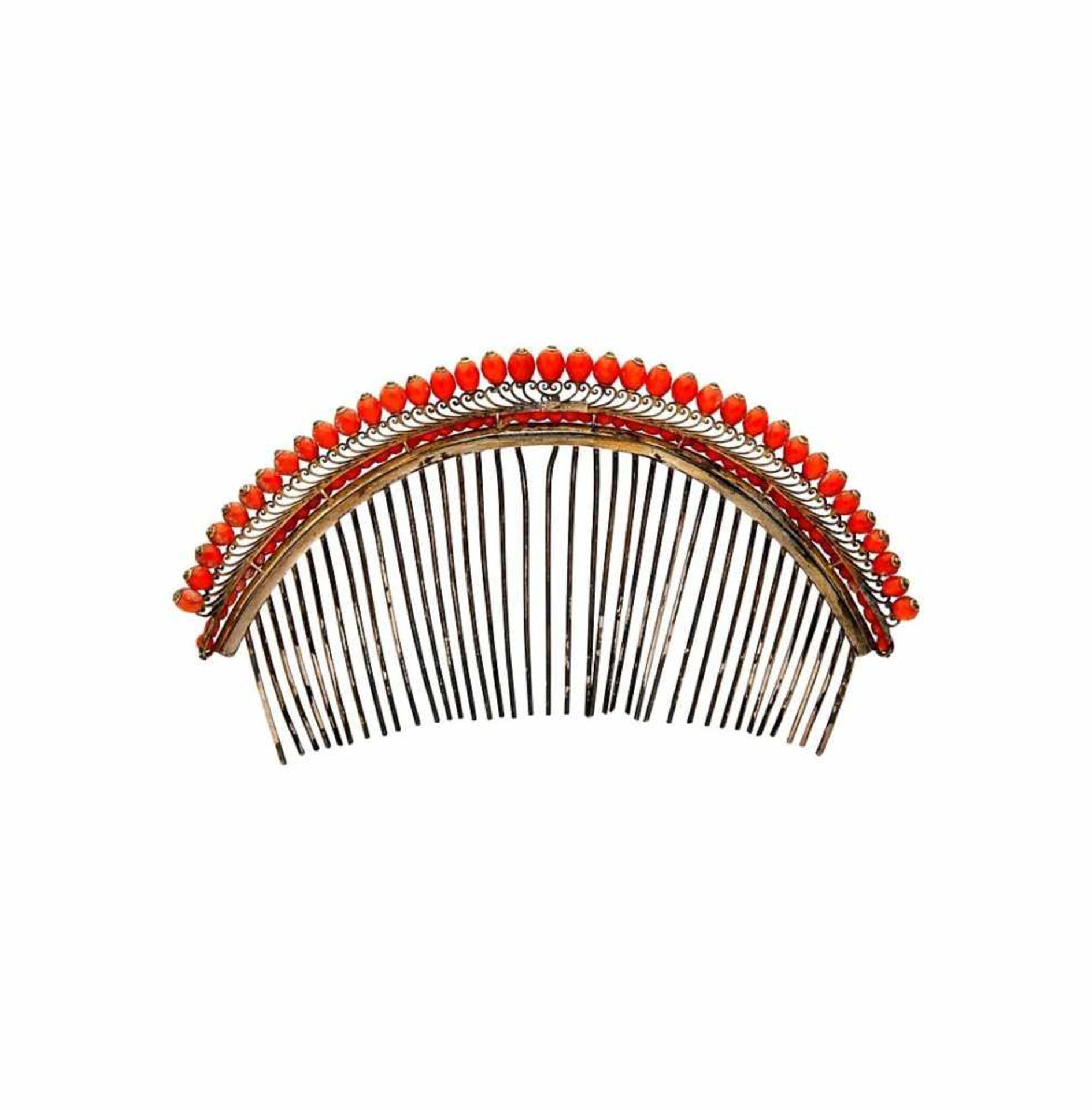 Silver and coral comb, first half of the 19th Century.Silver, applications in gilded silver and - Bild 2 aus 2
