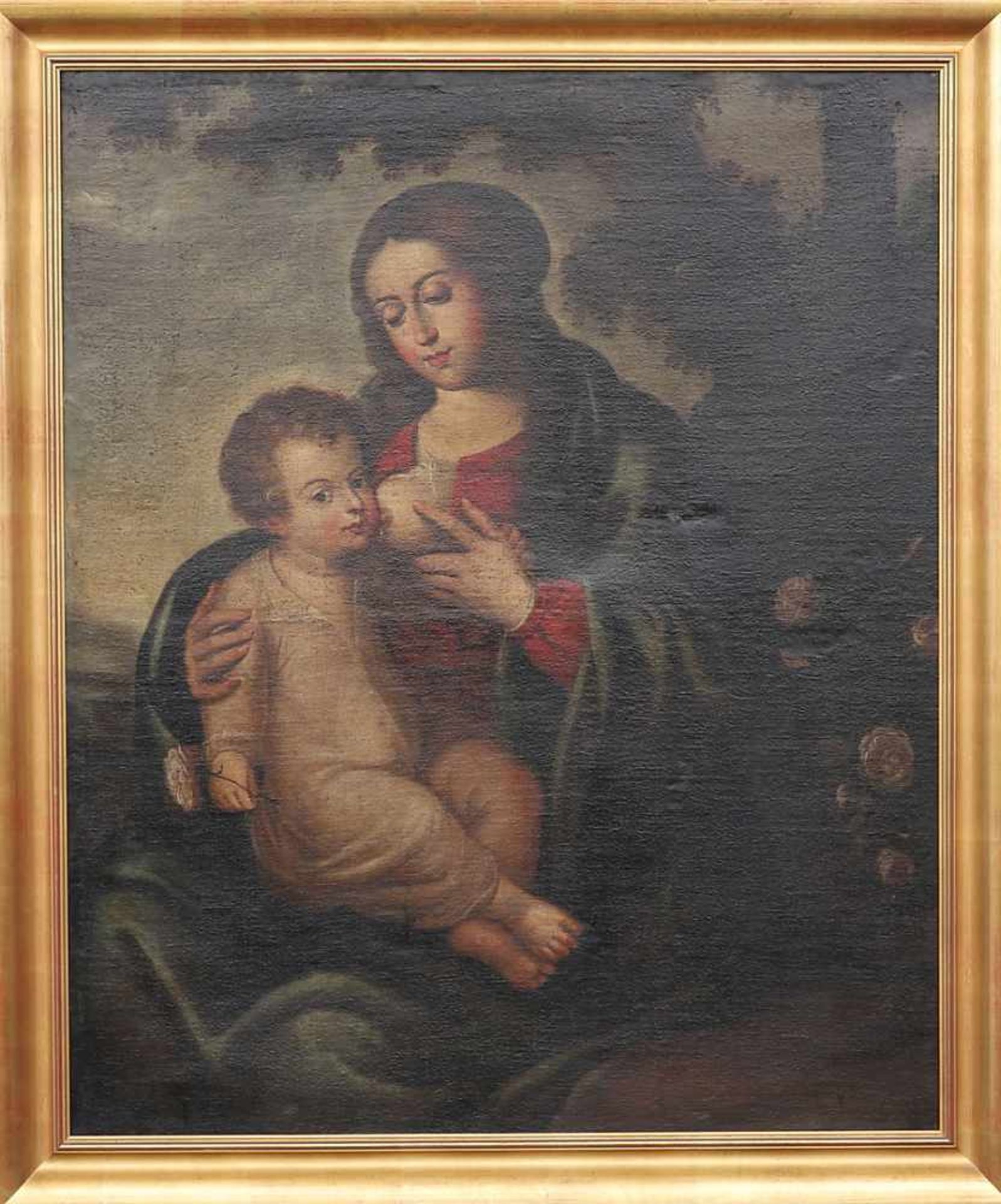 SPANISH SCHOOL, 17TH CENTURY. Madonna and Child.Oil on canvas Popular composition in the 17th - Bild 2 aus 2