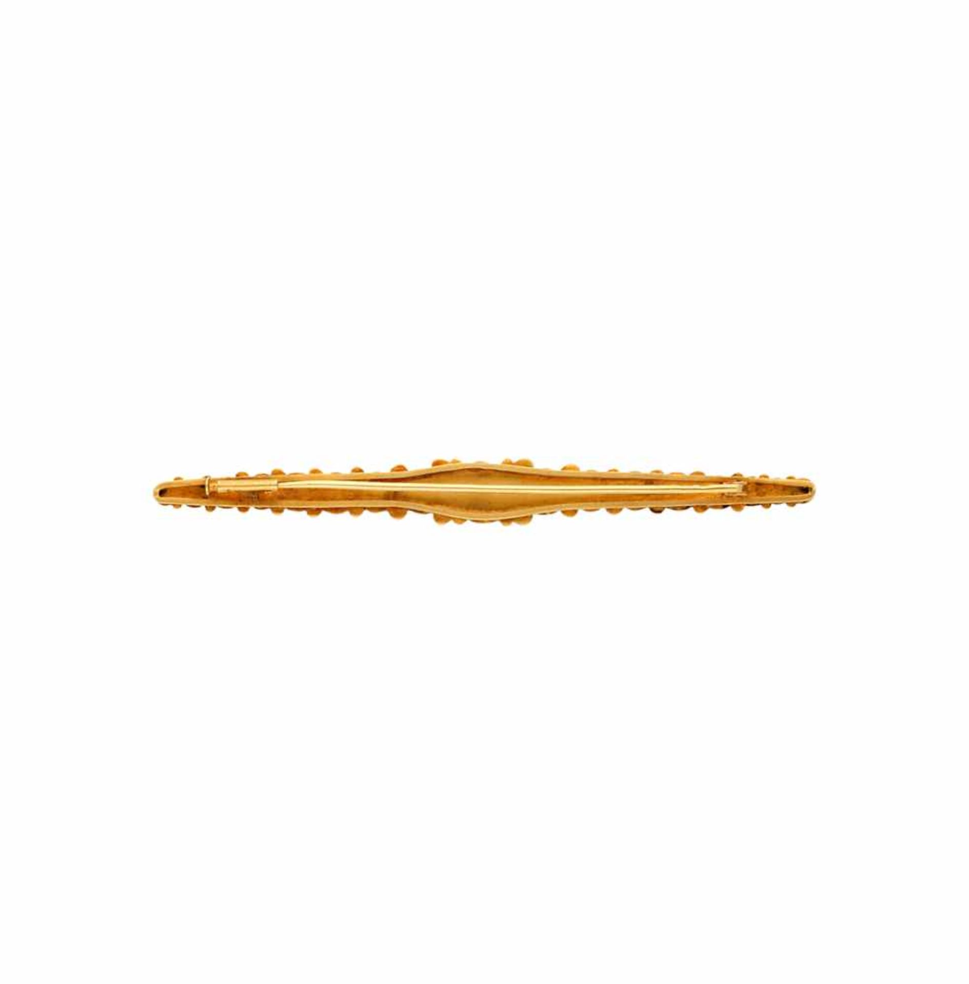 Noucentist brooch in gold, circa 1930.Gold. Hallmarked. 1x9.9 cm. 14.6 gr. It includes a tie - Bild 2 aus 2