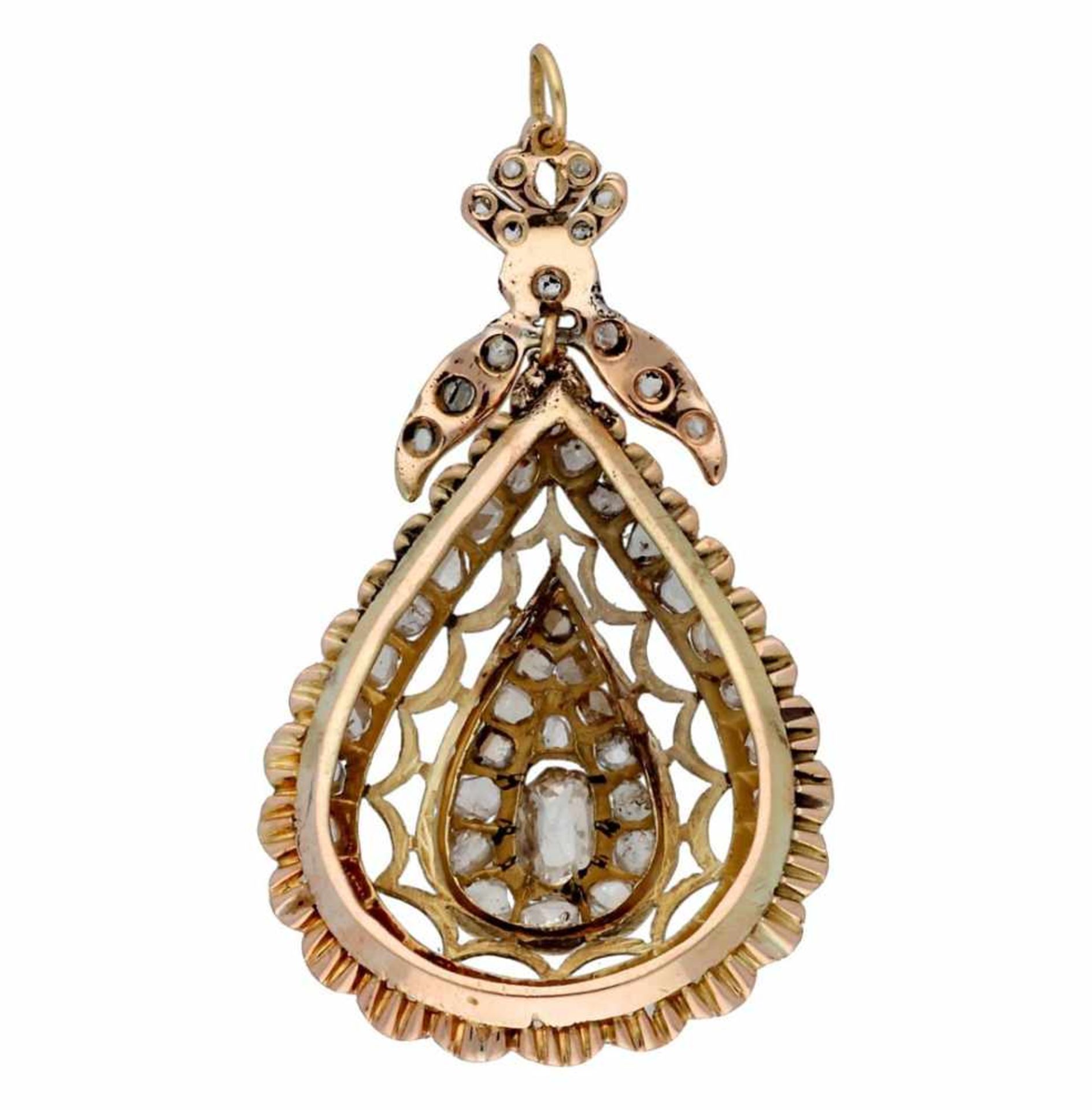 Diamonds pendant, probably from the 19th Century.14K gold and rose cut diamonds, 4 cts. Subsequent - Bild 2 aus 2