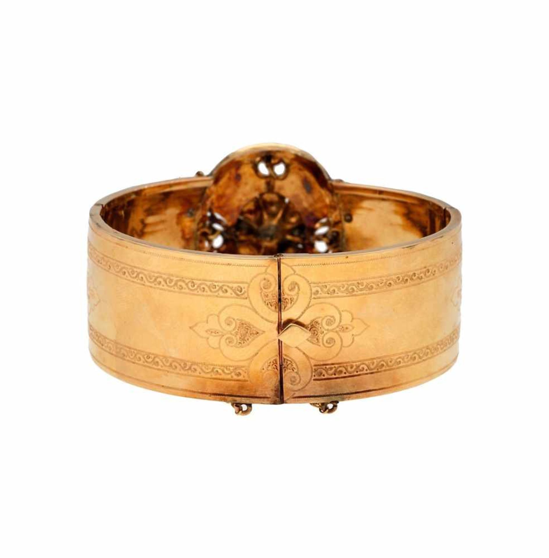 Elizabethan gold bracelet, 19th Century.Gold, enamel, rose cut diamonds, 0.04 cts and diamond - Bild 2 aus 2