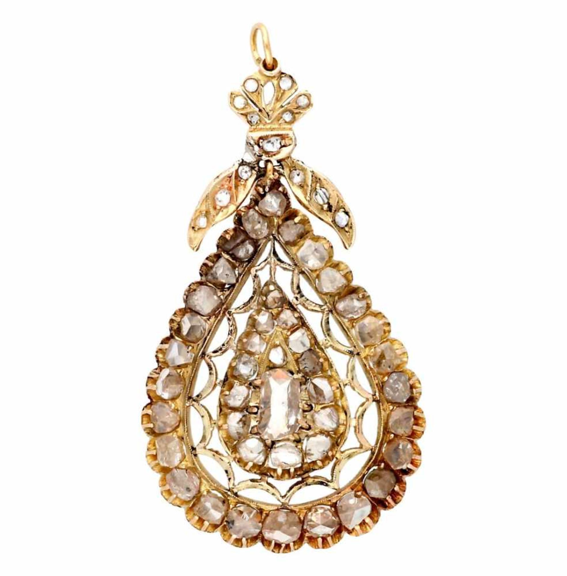 Diamonds pendant, probably from the 19th Century.14K gold and rose cut diamonds, 4 cts. Subsequent