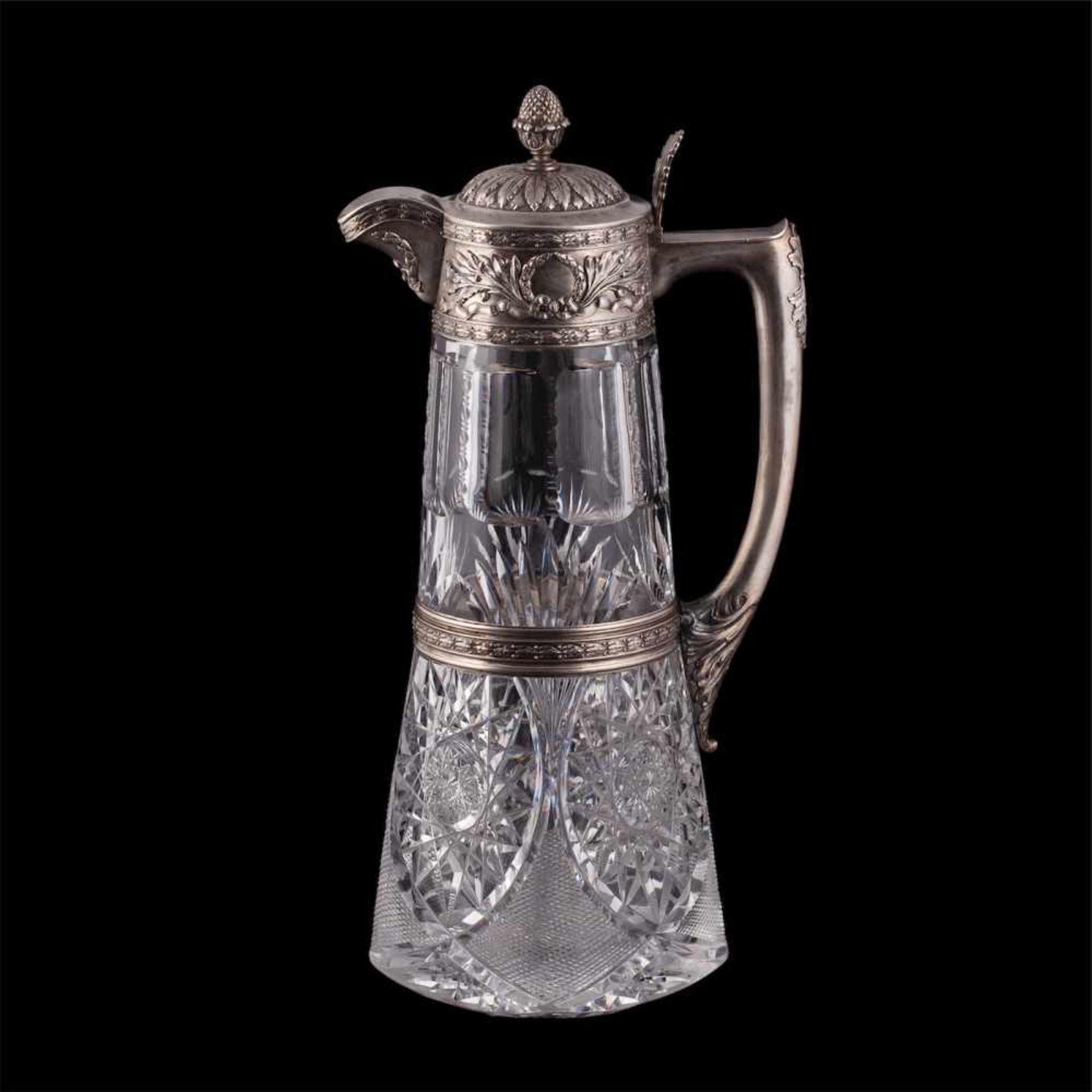 A Russian grand silver-gilt and cut-glass carafeA Russian grand silver-gilt and cut-glass carafe