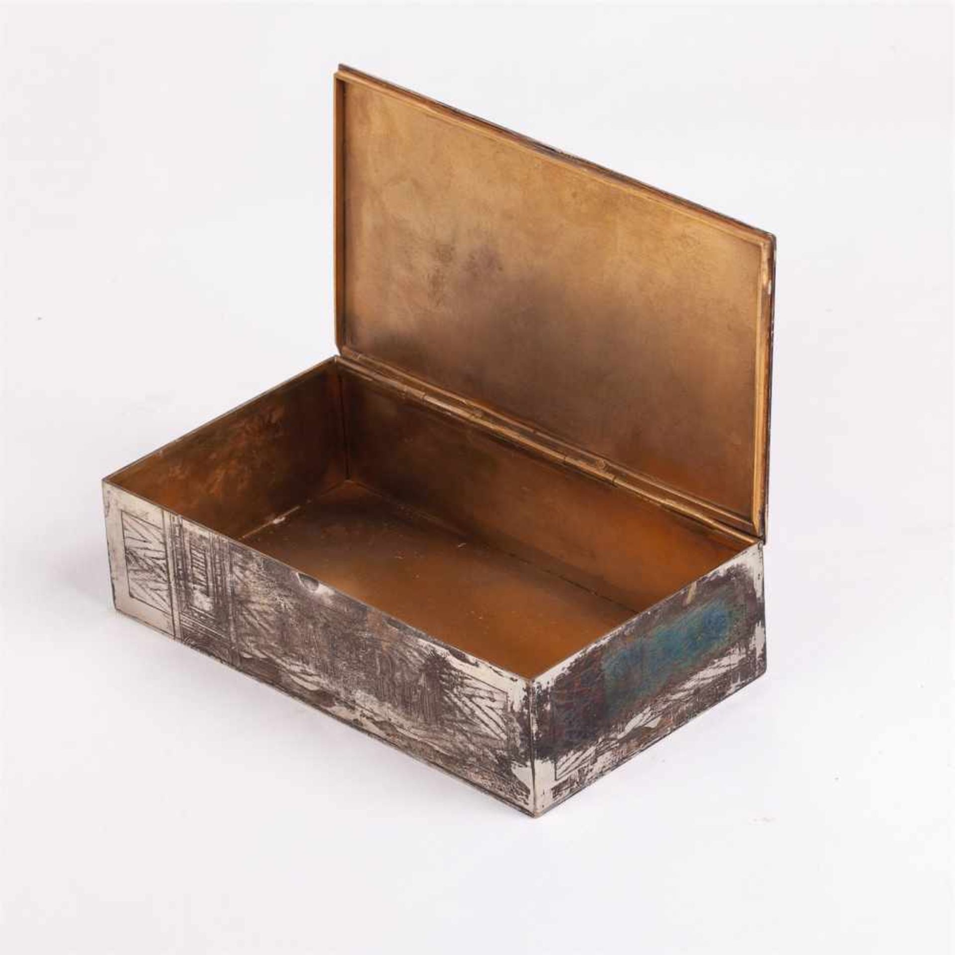 A Russian silver plated and gilded cigar boxA Russian silver plated and gilded brass cigar box - Image 2 of 4