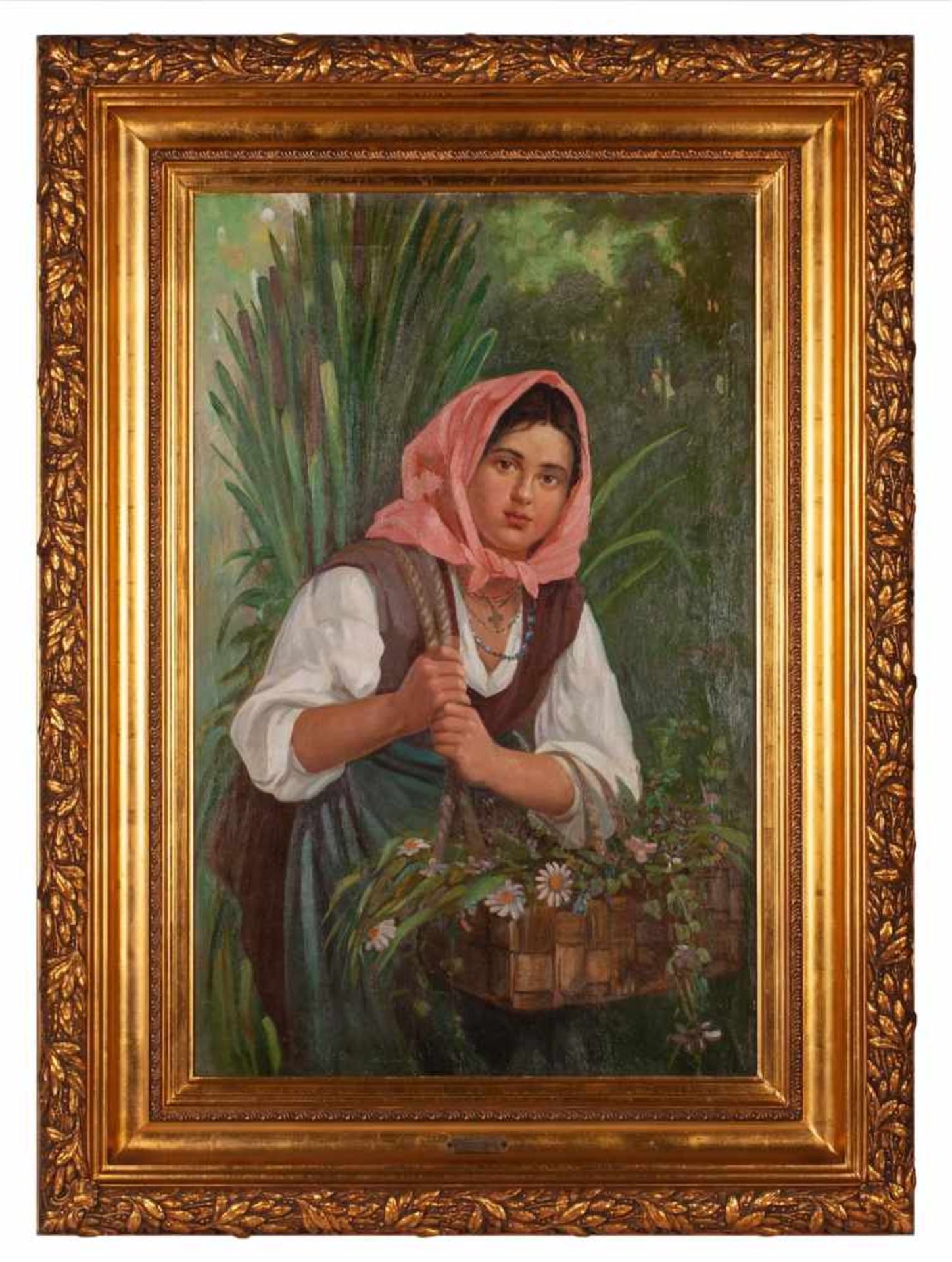 V. Babadin "Young Woman with a Basket of FlowersValerian Babadin (1867 – beginning of the 20th