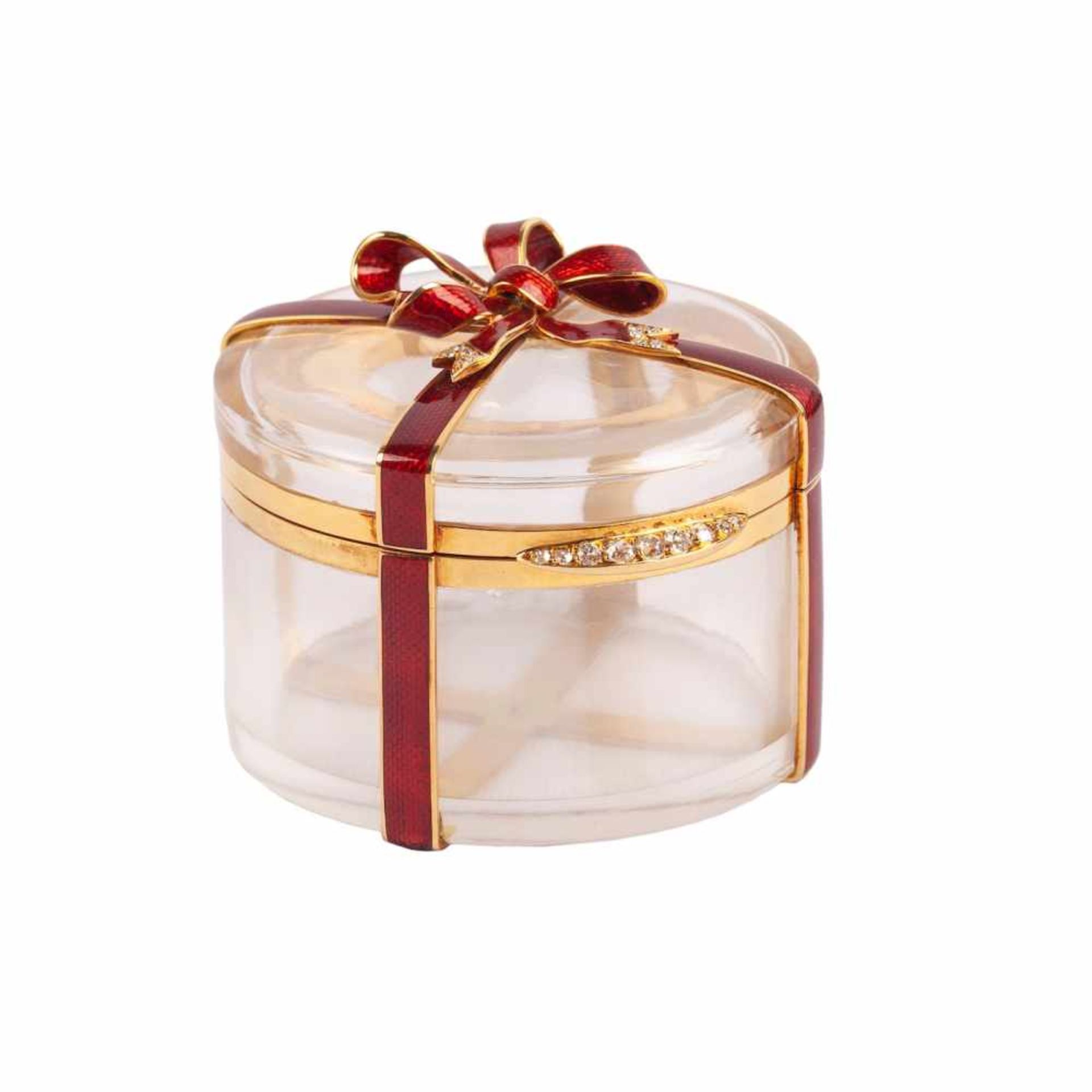 Faberge elegant gold & diamond bonbonniereAn elegant gold, guilloche enamel, diamond and crystal