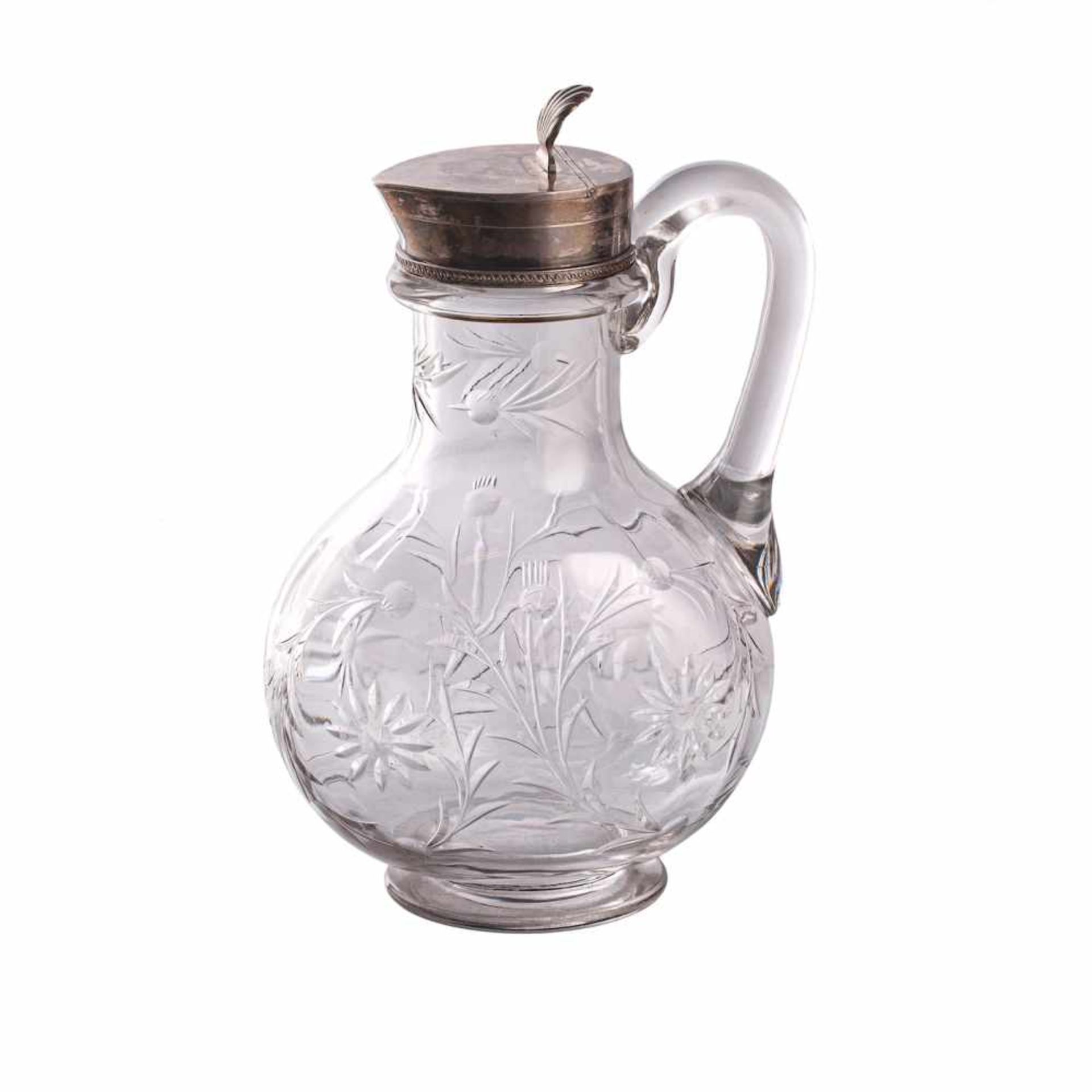 A Russian silver-gilt & cut-glass carafe. BolinA Russian Art Nouveau style silver-gilt and cut-glass