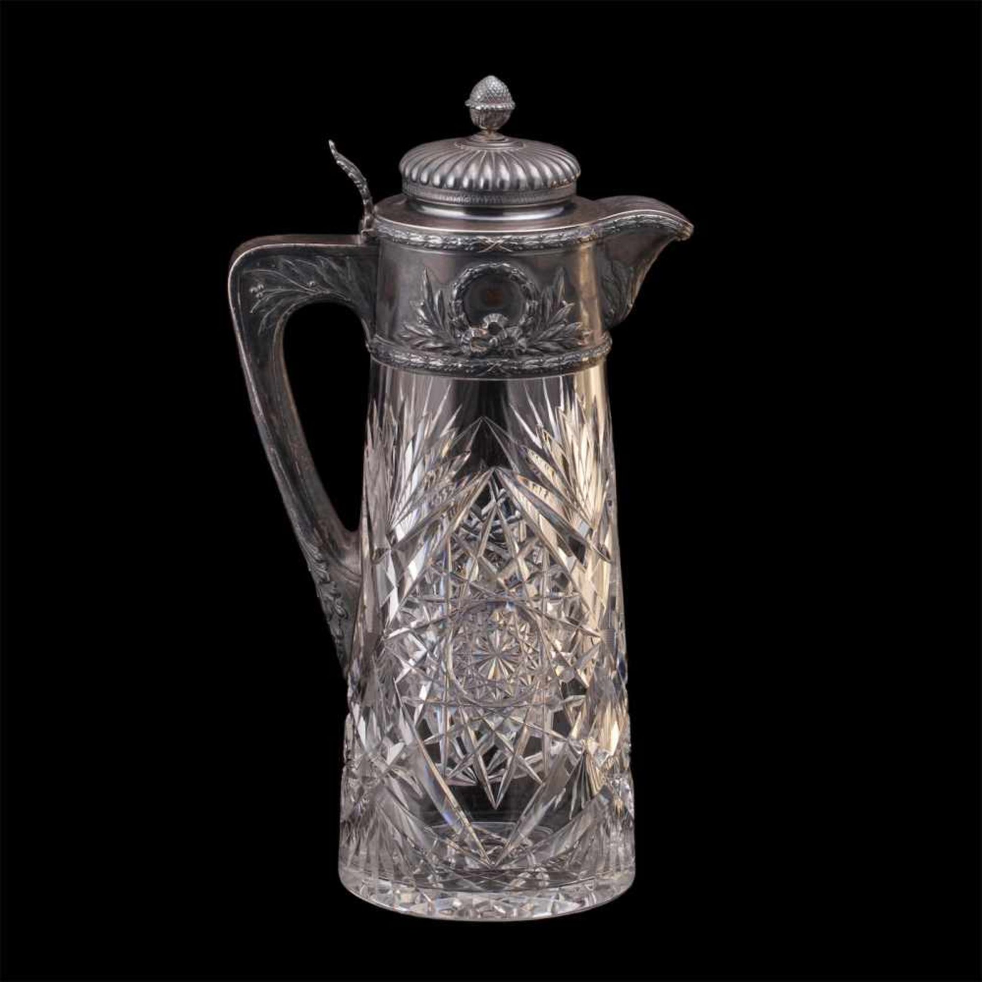 A Russian grand silver-gilt and cut-glass carafeA Russian grand silver-gilt and cut-glass carafe