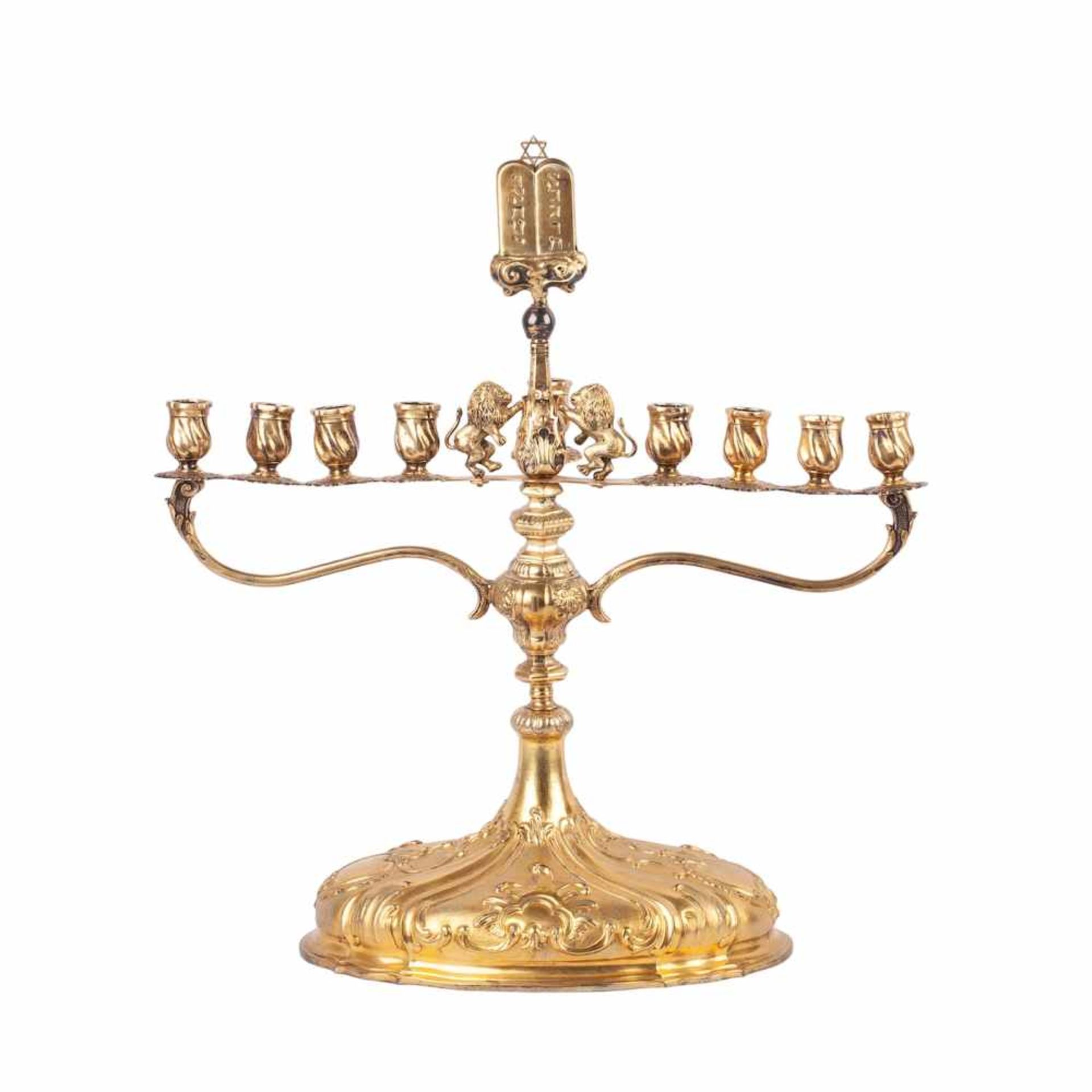 An impressive rococo style MenorahAn impressive rococo style Menorah. Base - hand gilded metal, - Bild 4 aus 5