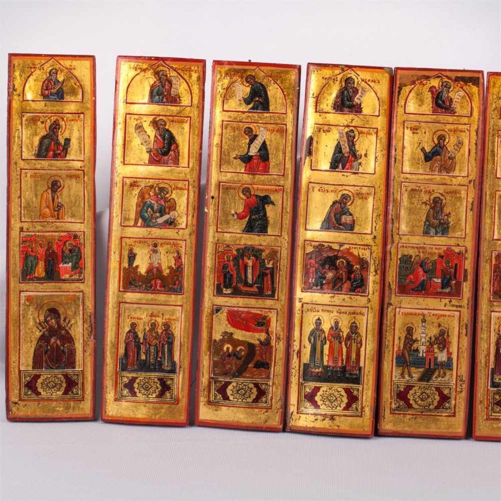 Russian 15-panel portable iconostasisRussian 15-panel portable iconostasis. Gesso and tempera on - Image 3 of 5