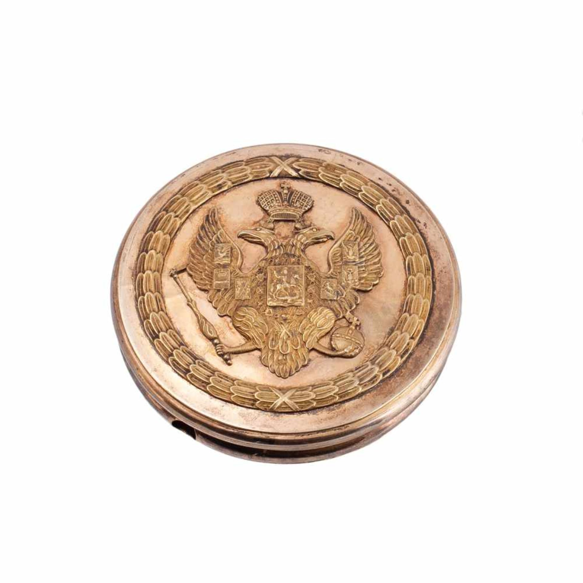 A Russian silver-gilt seal box. MoscowA Russian silver-gilt seal box with a double-headed eagle on