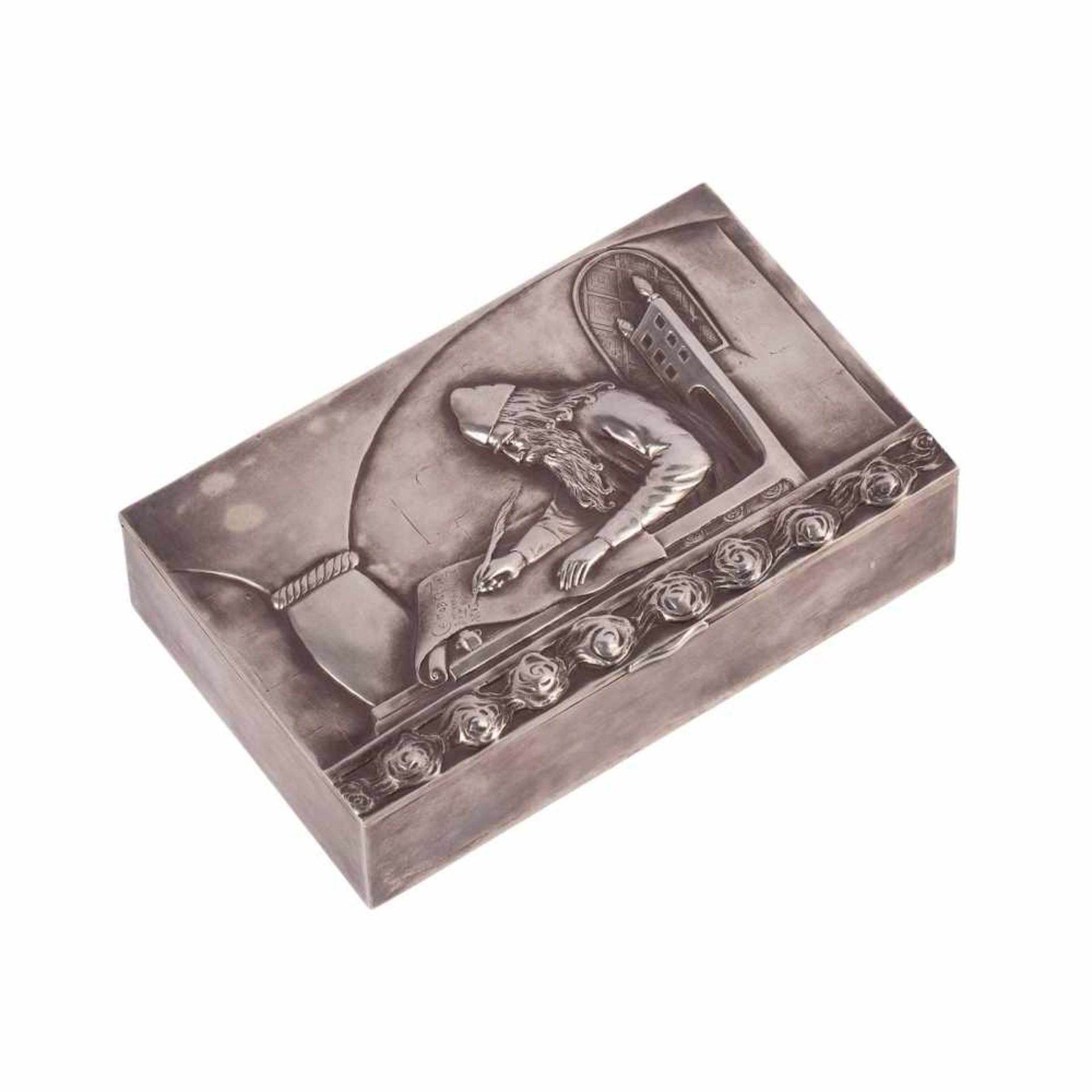 Russian silver-gilt and gem-set cigar boxA Russian silver-gilt and gem-set cigar box in neorussian