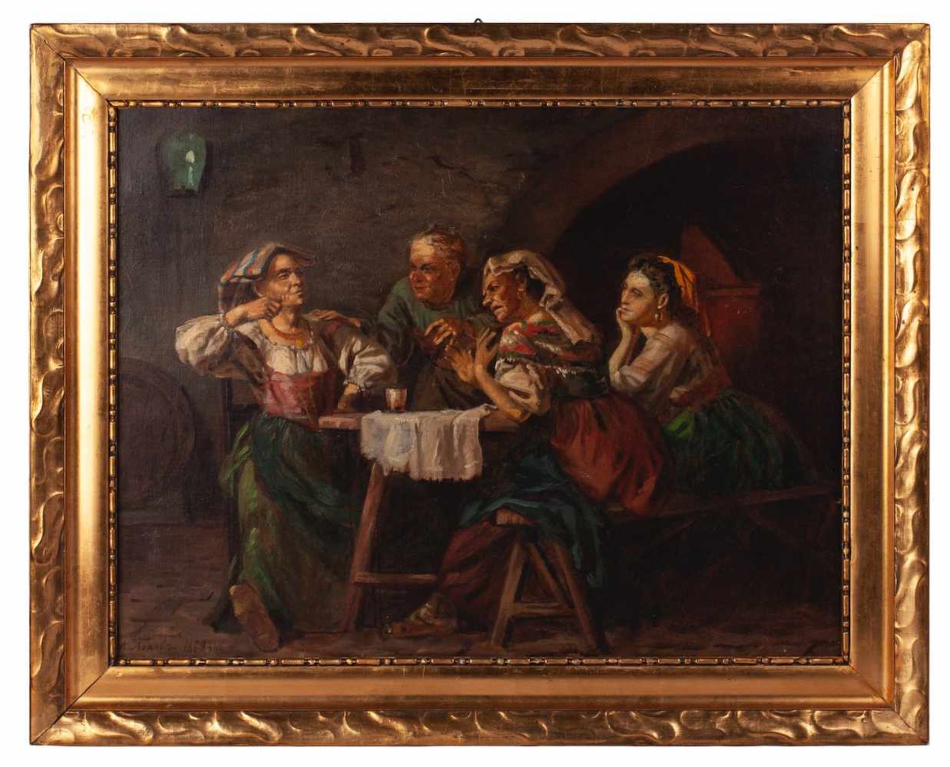 A.Popov "Women in Italian tavern"Andrei Popov (1832 – 1896) "Women in Italian tavern". Oil on