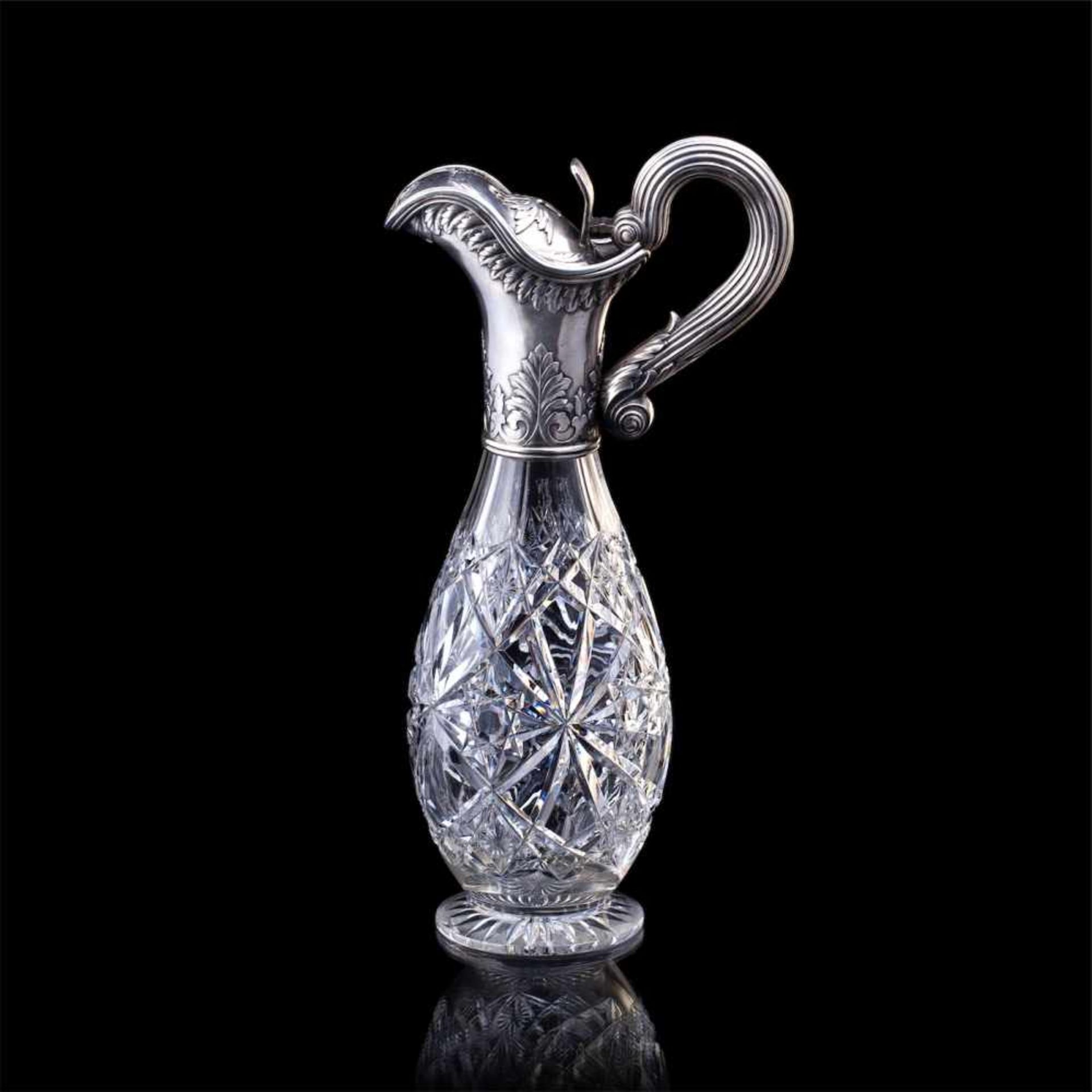 Russian impressive silver-gilt & crystal carafeA Russian impressive silver-gilt and cut-glass carafe