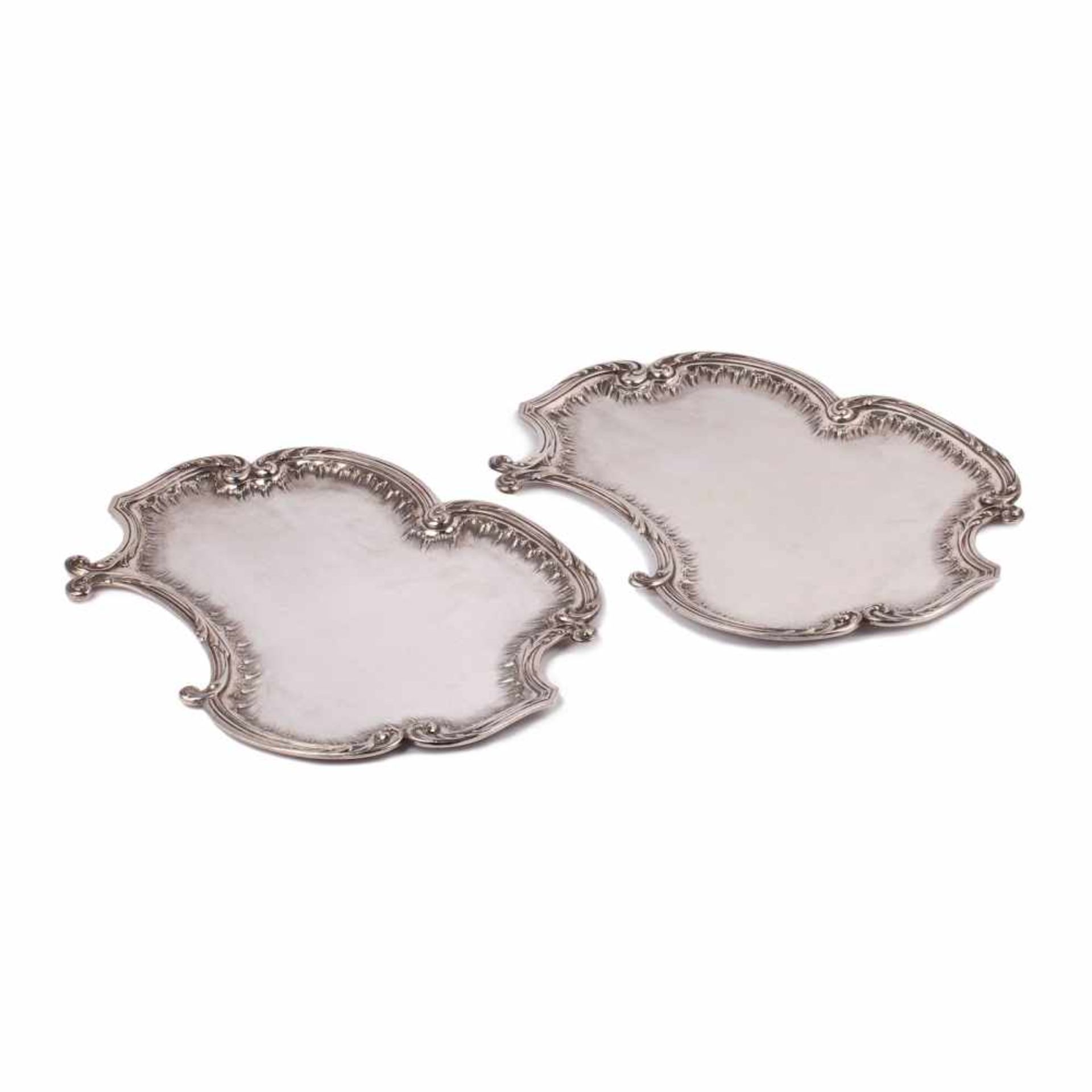 Two massive Russian silver trays. A. BraginTwo massive Russian silver trays with Rococo decorations.