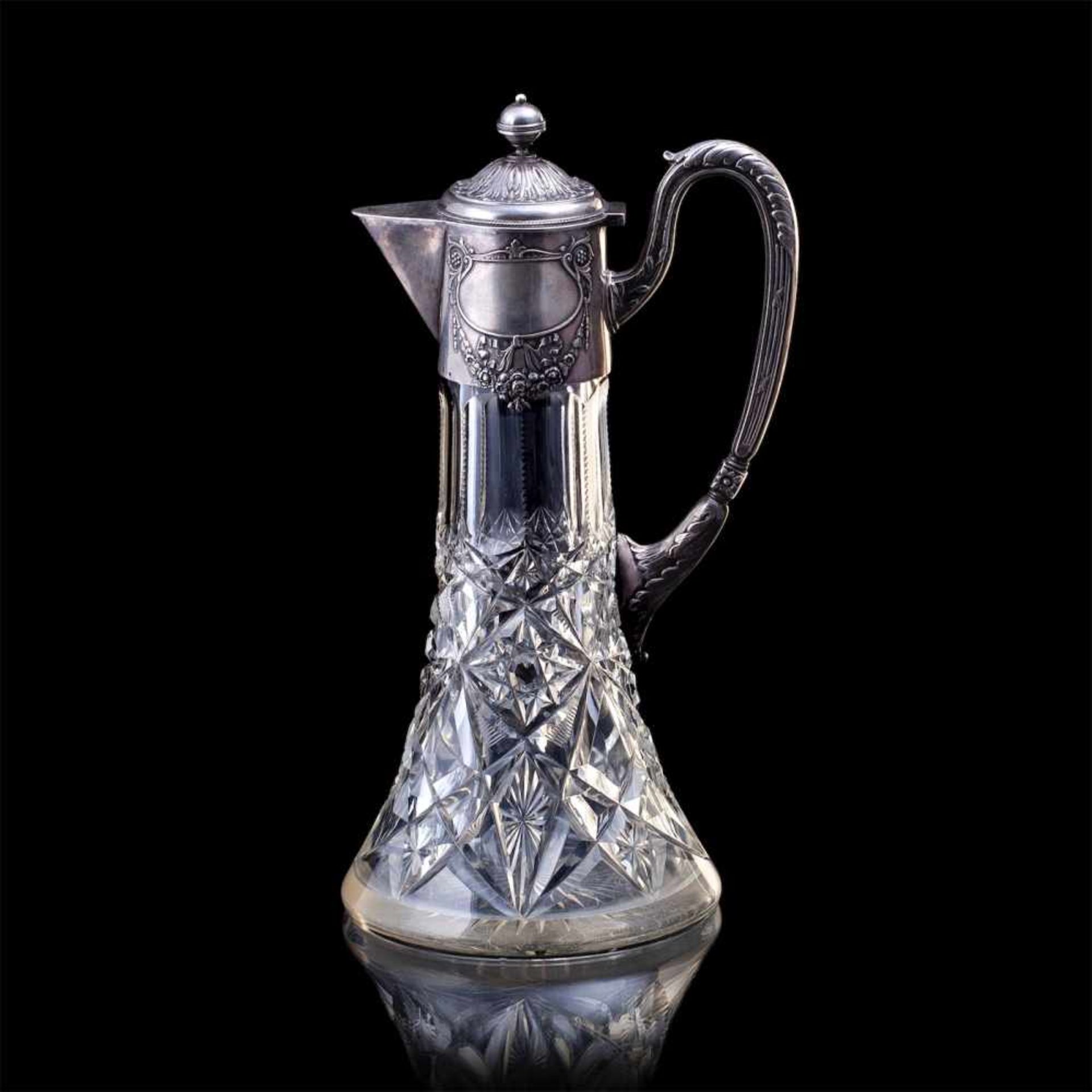 A grand Russian crystal carafe. KhlebnikovA grand Russian silver-gilt and cut-glass carafe in Art