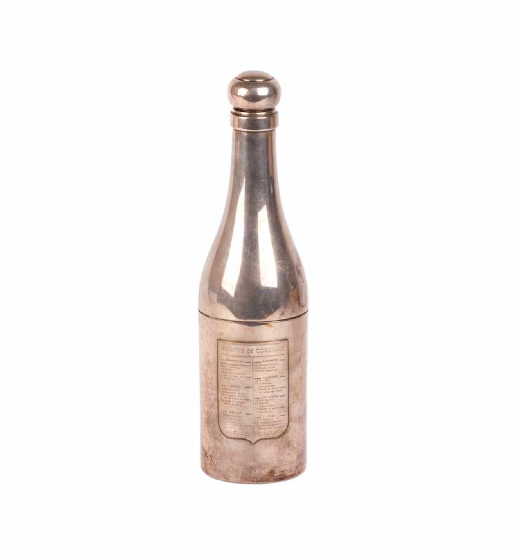 An elegant cocktail shakerAn elegant silver-plated champagne bottle-shaped cocktail shaker.