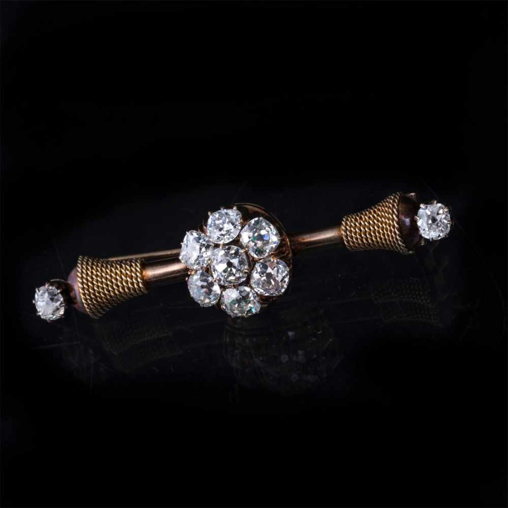 Russian gold 14K brooch with old cut diamondsRussian gold 14K brooch with old cut diamonds. 14K gold - Bild 4 aus 5
