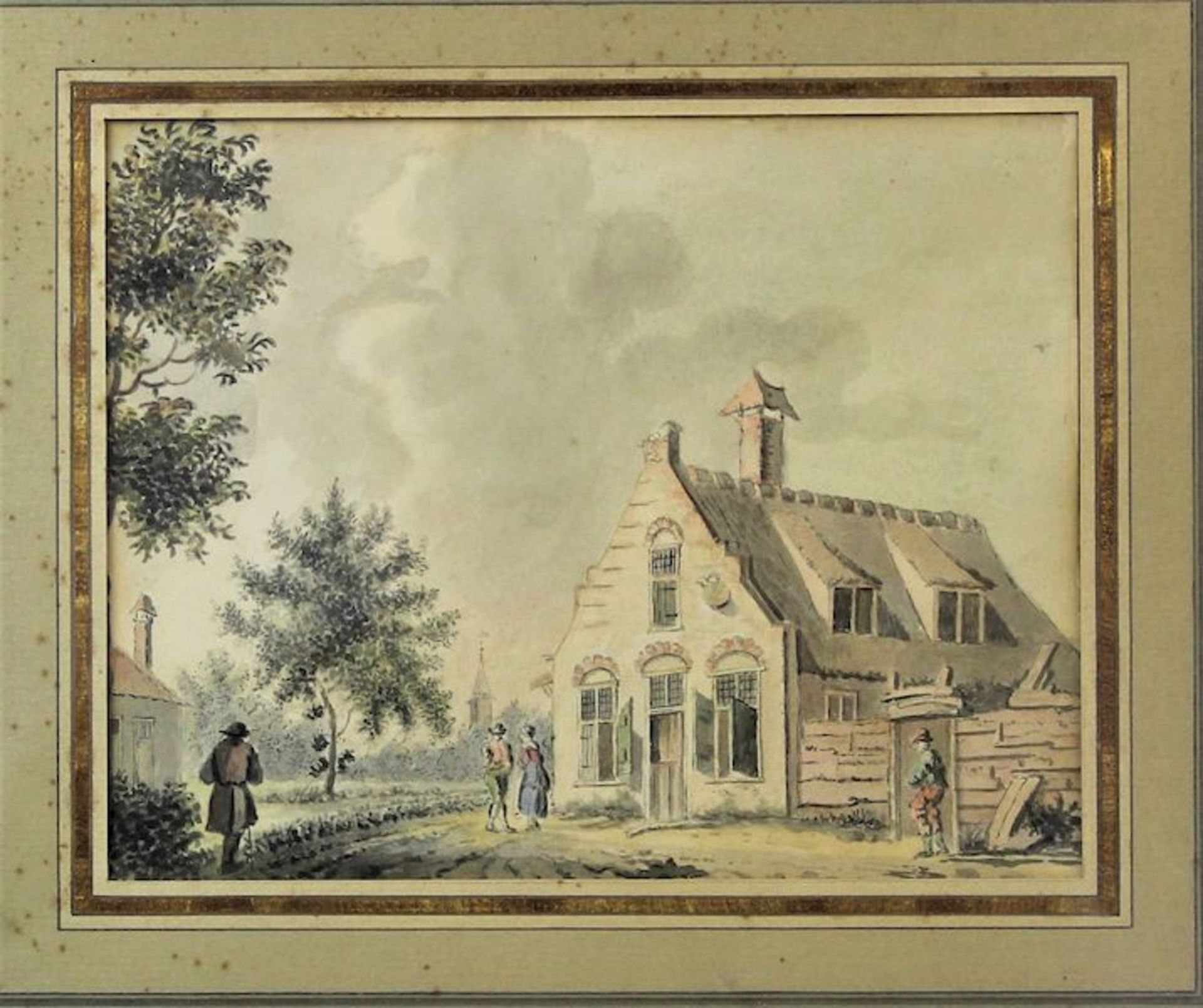 Troostwyk, Wouter Joannes van (1782 -1810)"Personen vorm Gasthaus Gouache auf Papier uterm - Bild 2 aus 3