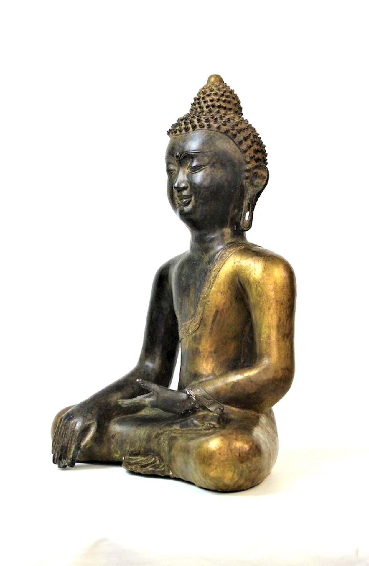 Großer Buddha Shakyamuni, Tibet wohl 16.Jhdt.Bronze, partiell feuervergoldet Boden neuzeitlich - Image 4 of 6