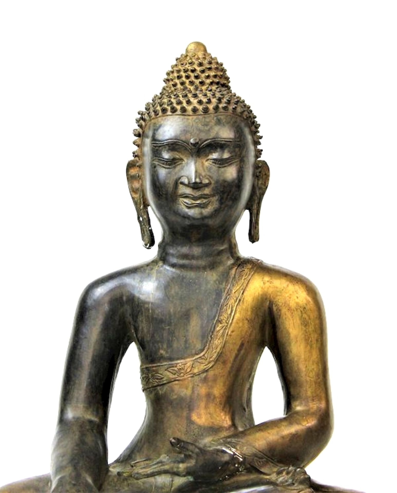 Großer Buddha Shakyamuni, Tibet wohl 16.Jhdt.Bronze, partiell feuervergoldet Boden neuzeitlich - Bild 2 aus 6