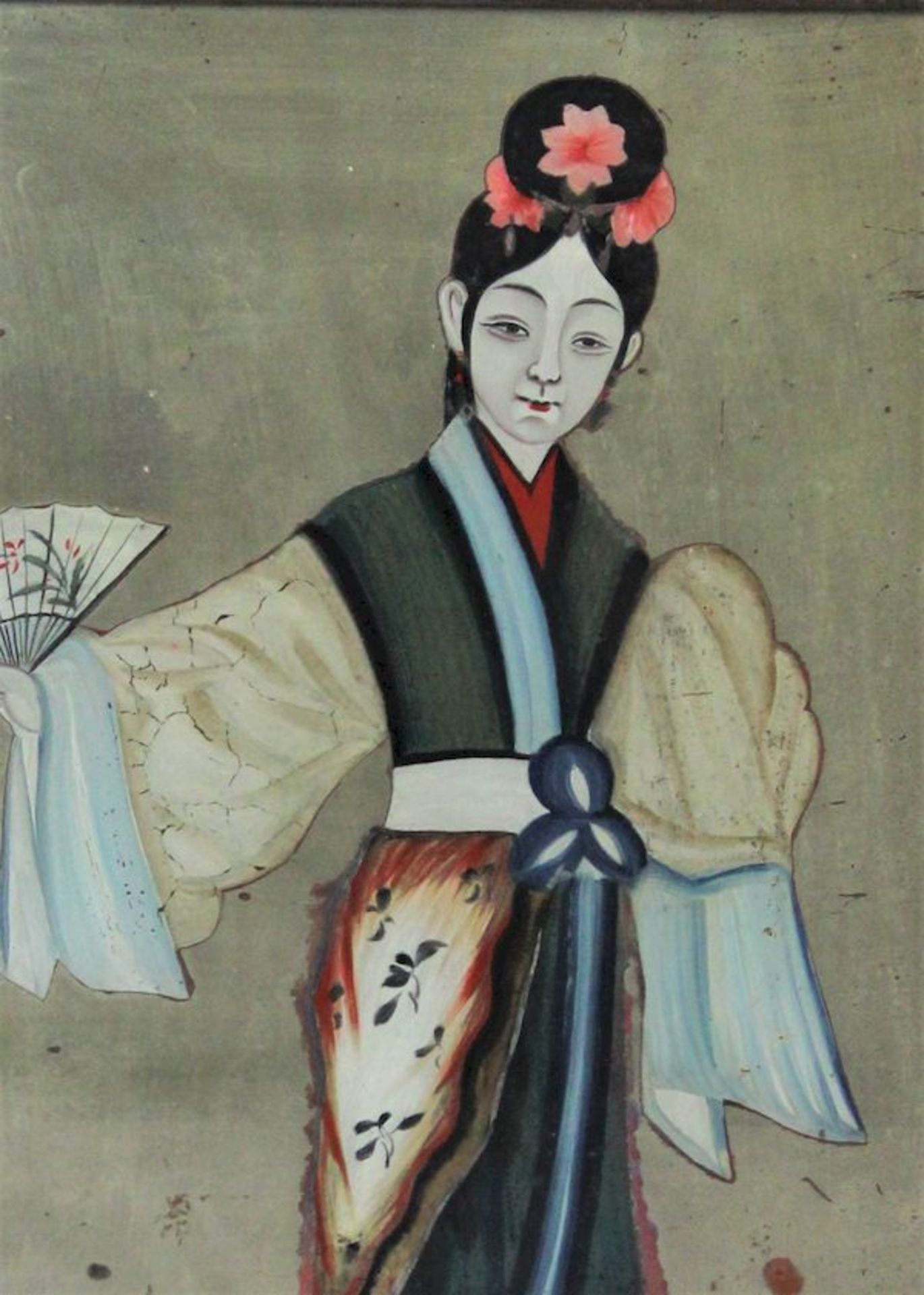 Hinterglasmalerei, verspiegelt " Hofdame "China , 18.Jhdt. Maße: ca. 41 cm x 29 cm gerahmt - Bild 2 aus 2