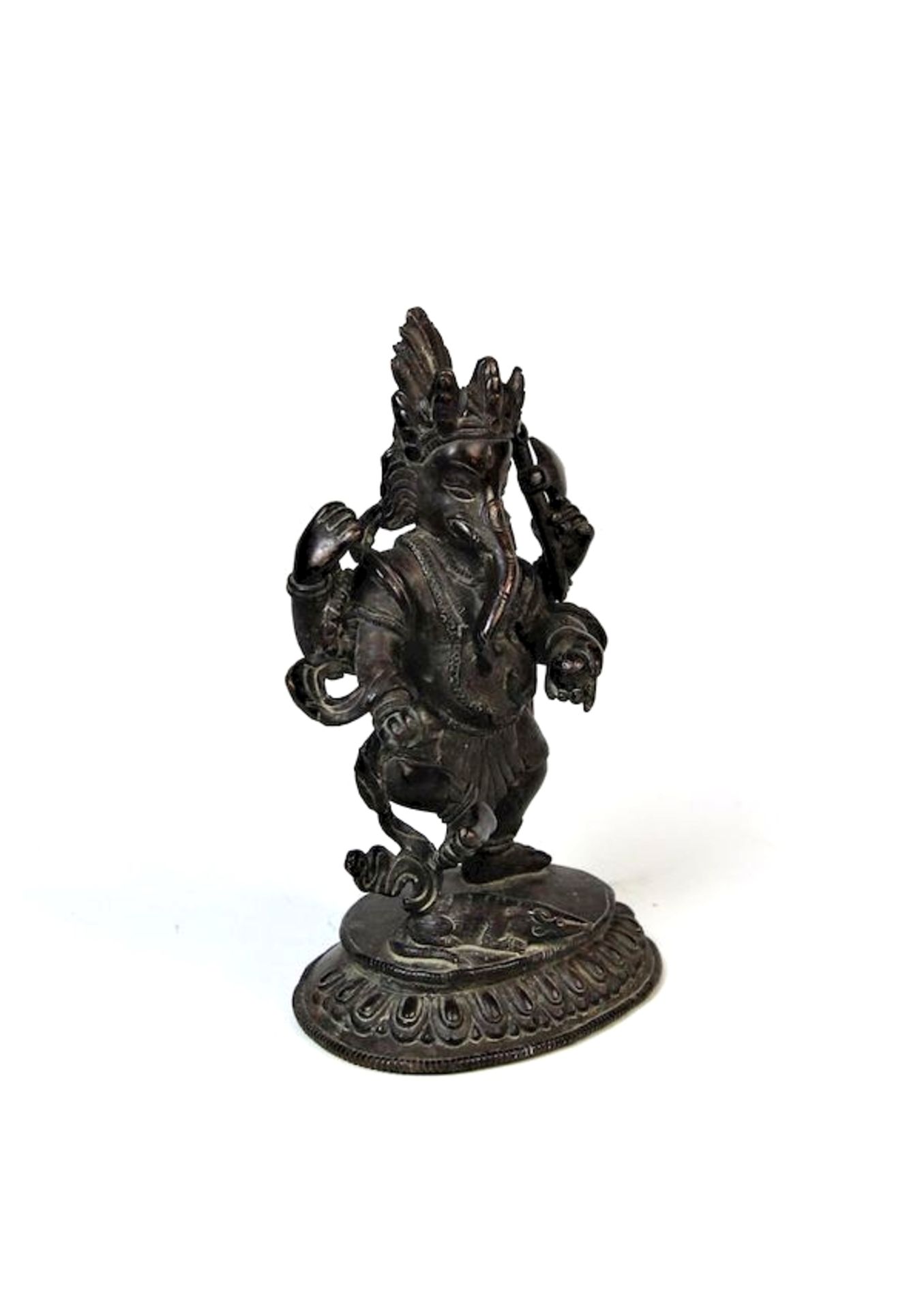 Ganesha Tibet 18.Jhdt.Bronze patiniert Darstellung des Ganesha mit 4 Armen Das rechte Bein über eine - Bild 2 aus 5