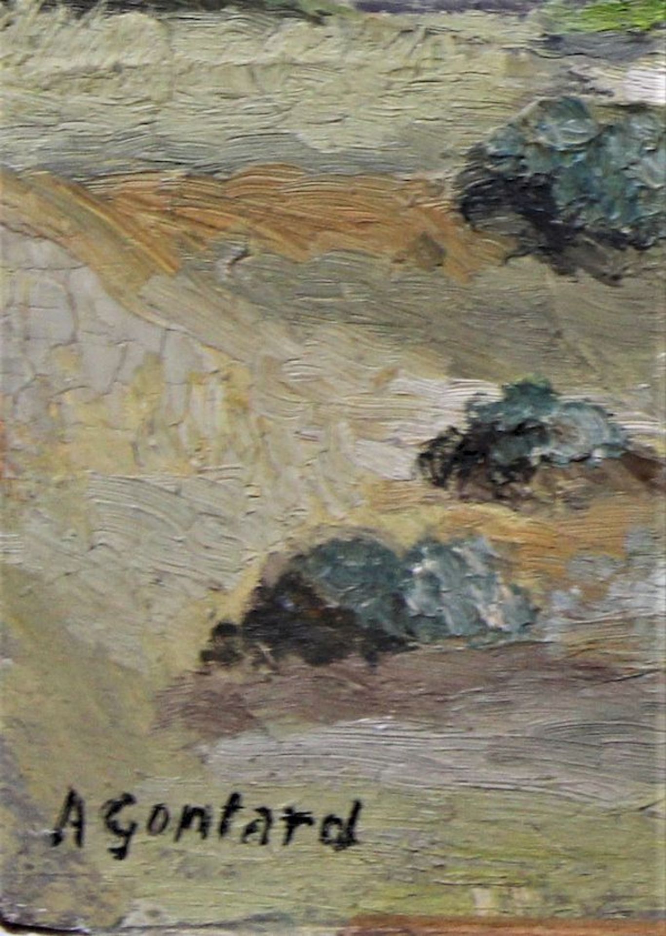 Gontard, A." Gebirgslandschaft " Öl auf Malbrett l.u.sgn. Maße: ca. 34 cm x 50 cm - Bild 2 aus 3