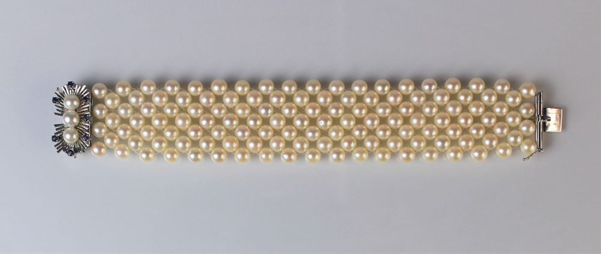 585er Weißgold-Perlenarmband mit Saphiren besetztL.19 cm Gewicht: ca. 54,7 g - Image 2 of 4