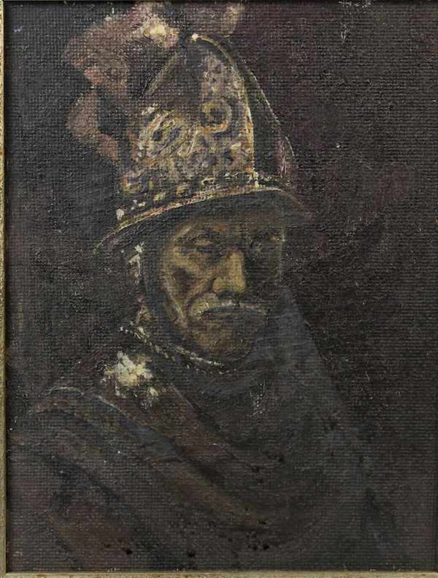 " Mann mit goldenem Helm " , Künstler 1.Hälfte des 20.Jhdt.Öl auf Malbrett Maße: ca. 26 cm x 20,5 cm