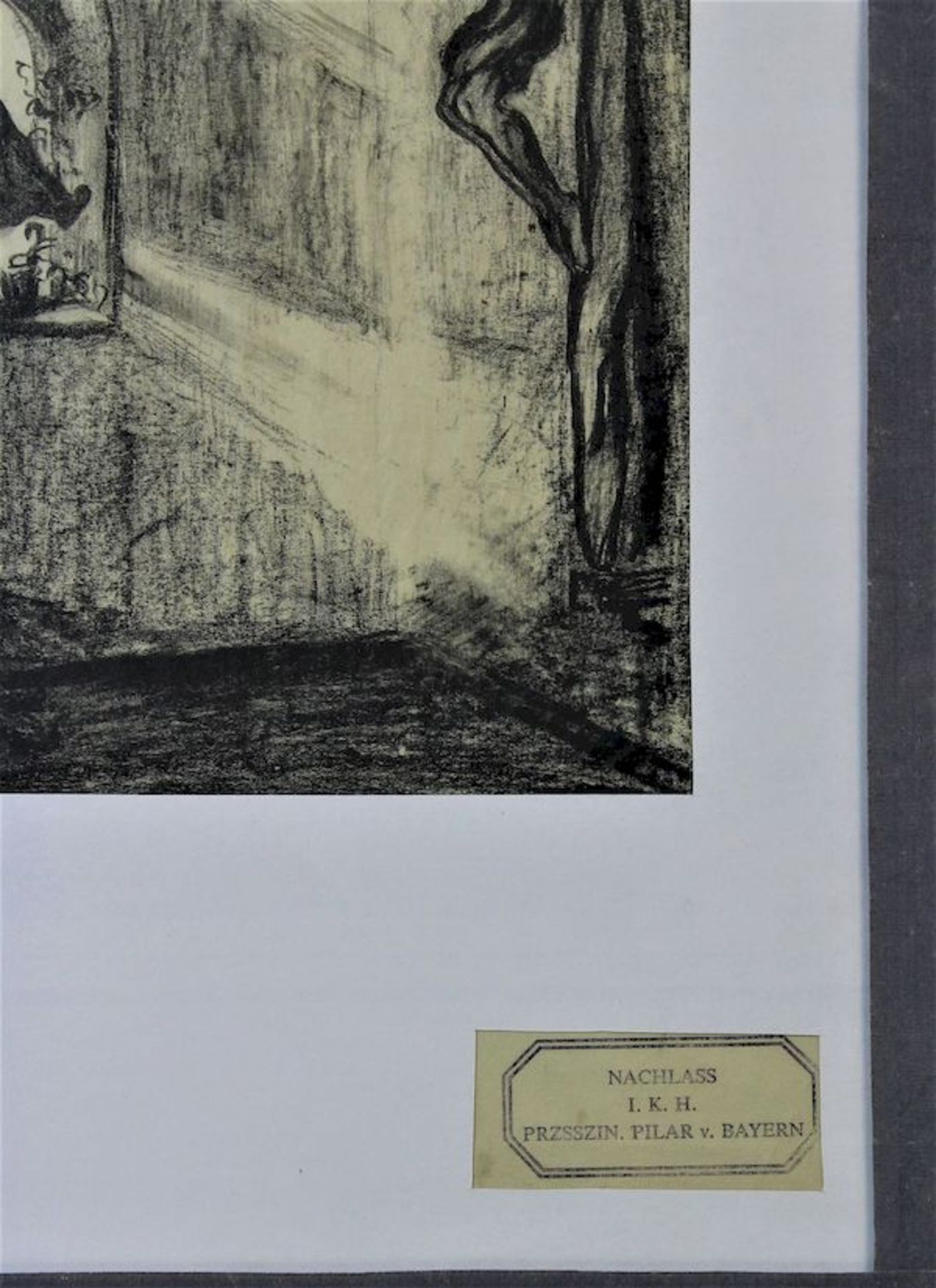 Del Pilar von Bayern, Maria ( 1891 - 1987 )" Kircheninterieur " Kohle auf Papier Maße: ca. 28,5 cm x - Bild 3 aus 3