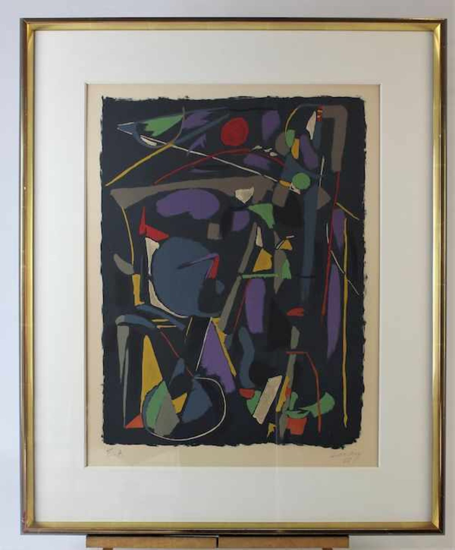 Lanskoy, Andre ( 1902 - 1976 )" Blaue Komposition " Künstlerexemplar Farblitographie auf Papier r.