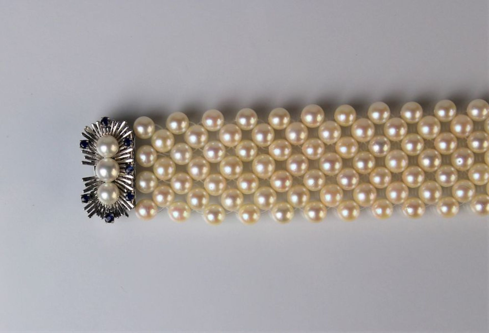585er Weißgold-Perlenarmband mit Saphiren besetztL.19 cm Gewicht: ca. 54,7 g - Image 3 of 4