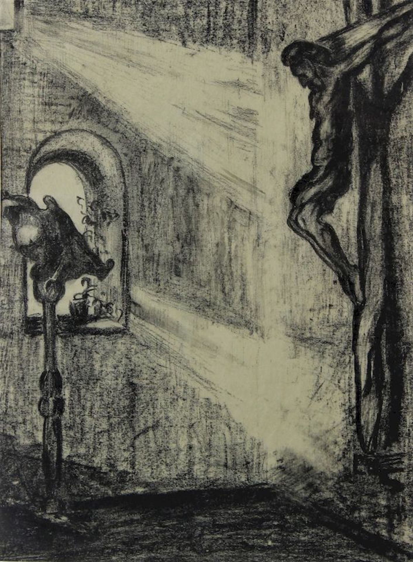 Del Pilar von Bayern, Maria ( 1891 - 1987 )" Kircheninterieur " Kohle auf Papier Maße: ca. 28,5 cm x - Bild 2 aus 3