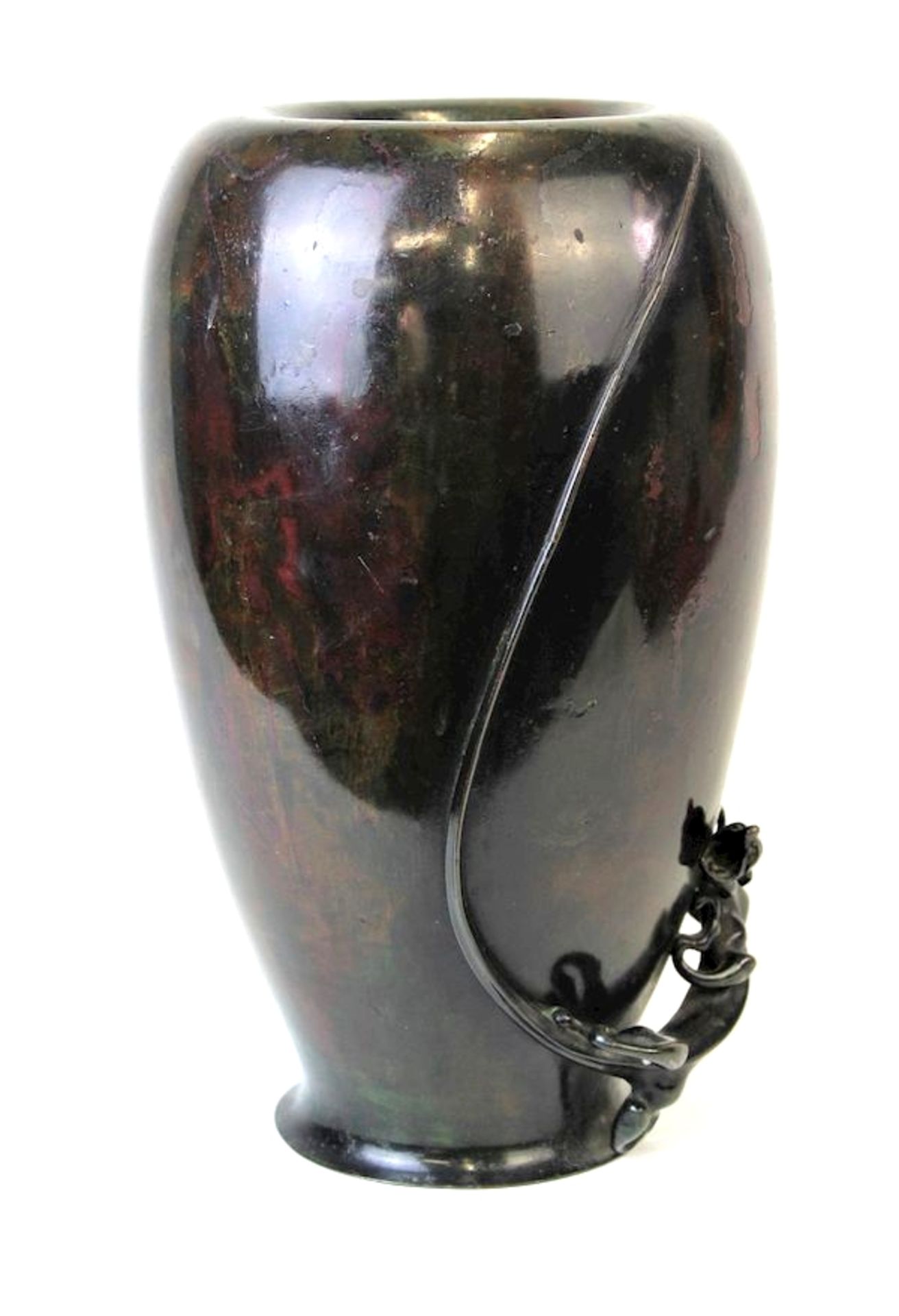 Bronze Vase mit aufgesetztem Drachenmotiv, Japan Meji - ZeitBronze patiniert am Boden signiert Maße: - Image 3 of 5