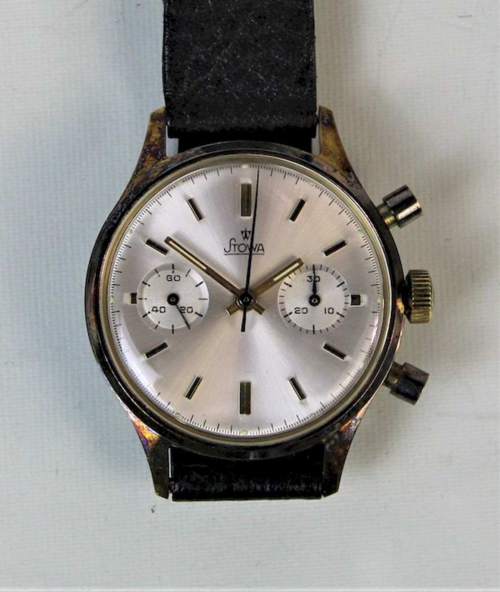 Stowa Chronograph, 1938Stahl, handaufzug und Antimagnetic, Lederarmband Maße: ca. D. 36 mm - Bild 2 aus 3