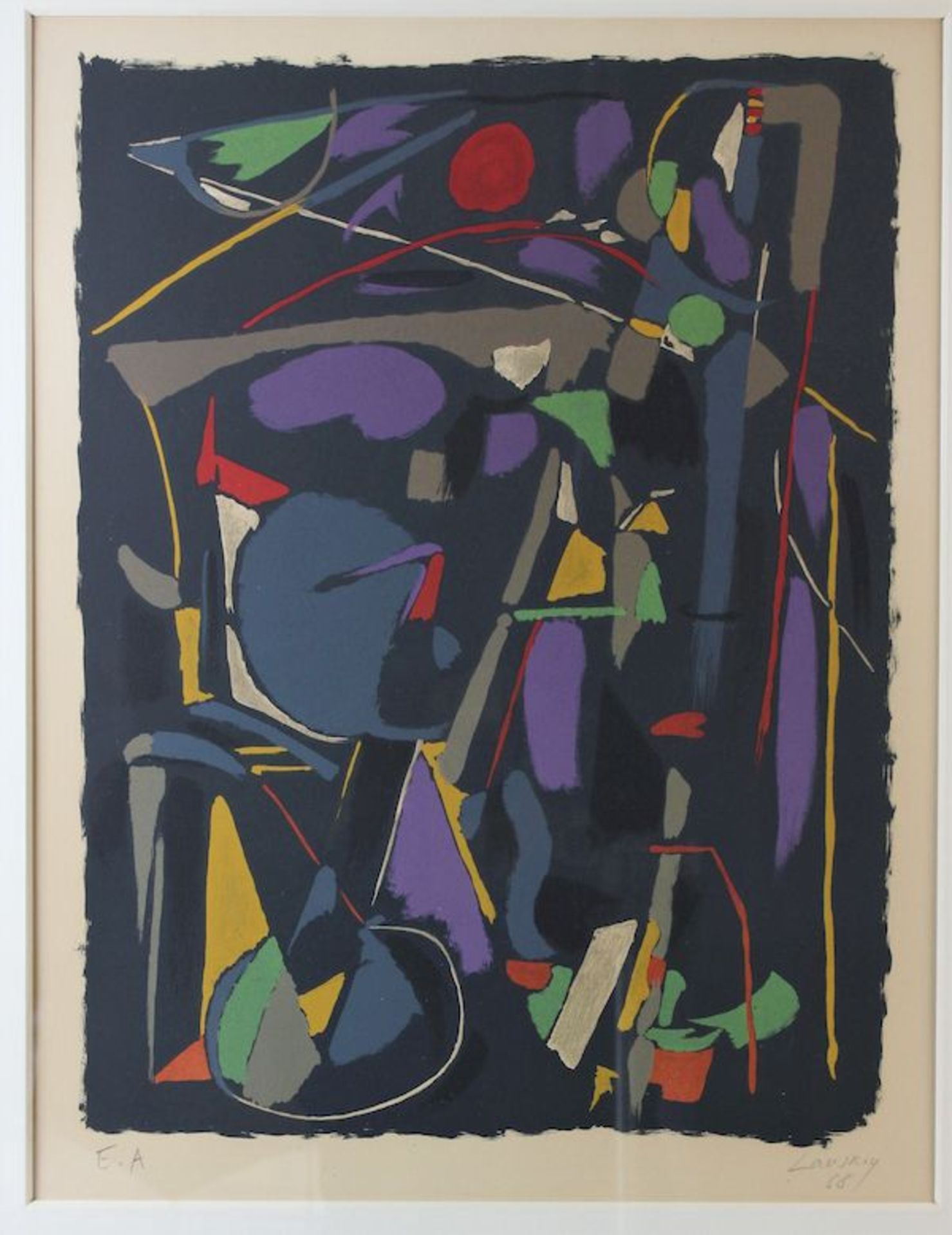 Lanskoy, Andre ( 1902 - 1976 )" Blaue Komposition " Künstlerexemplar Farblitographie auf Papier r. - Image 2 of 4