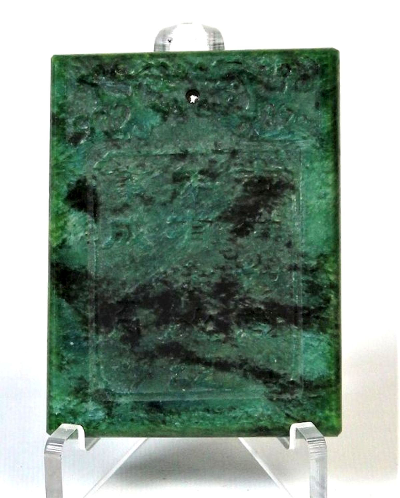 geschnittene Jadeplakette, China Qing Dynastiethailändische Jade Vorderseite geschnitten mit - Bild 2 aus 2