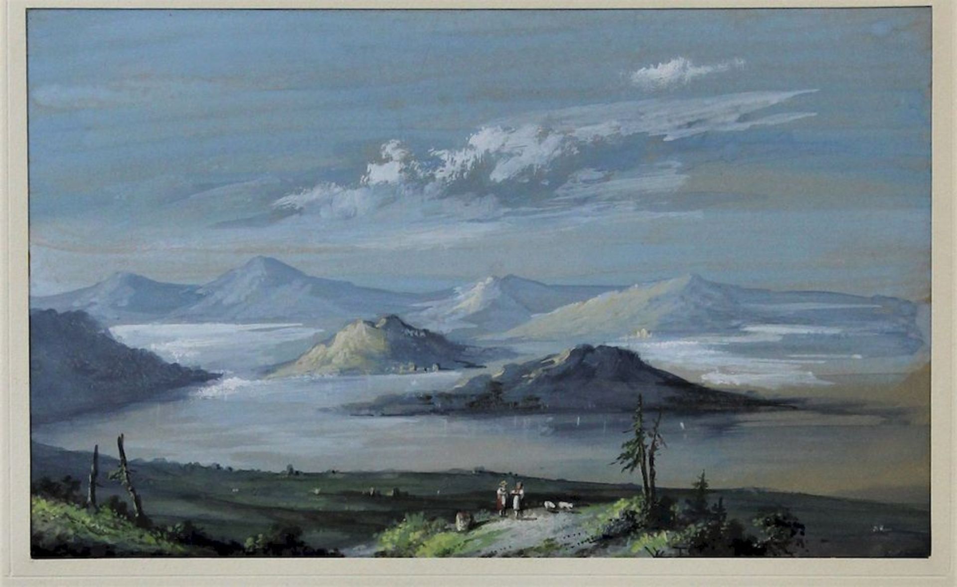 Trost, Wilhelm ( 1813 bis 1901 ) " Alpenpanorama "Aquarell auf Papier r.u.sgn. Maße: ca. 13 cm x - Bild 2 aus 3