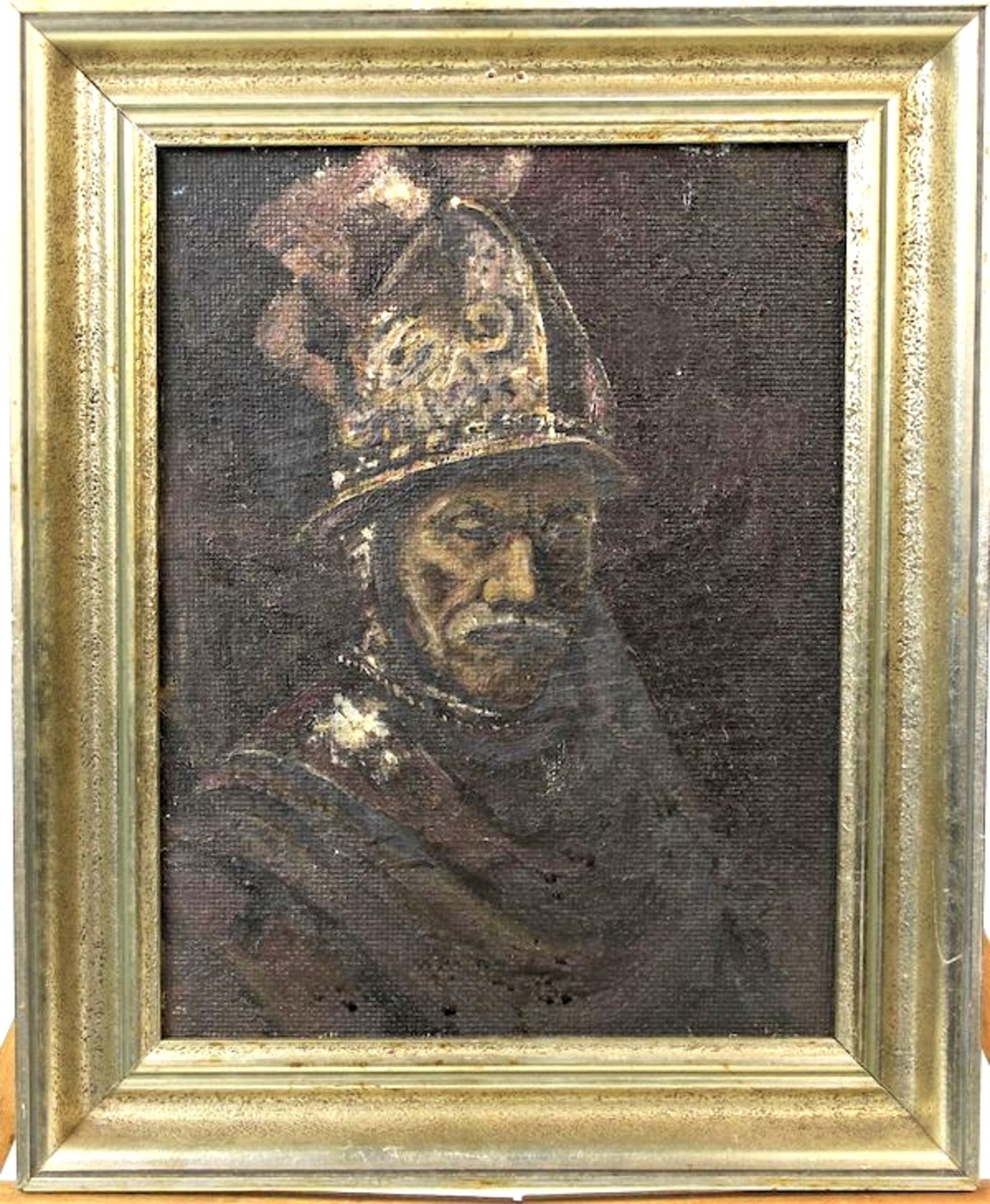 " Mann mit goldenem Helm " , Künstler 1.Hälfte des 20.Jhdt.Öl auf Malbrett Maße: ca. 26 cm x 20,5 cm - Bild 2 aus 3