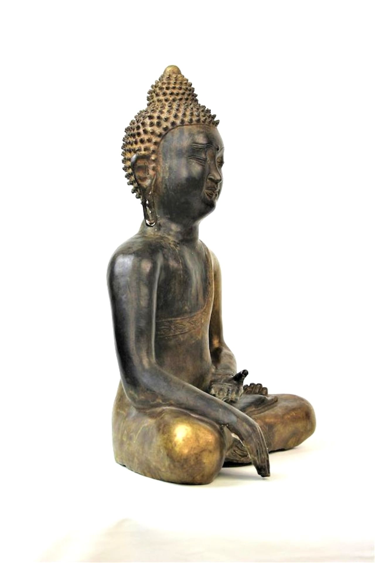 Großer Buddha Shakyamuni, Tibet wohl 16.Jhdt.Bronze, partiell feuervergoldet Boden neuzeitlich - Image 3 of 6