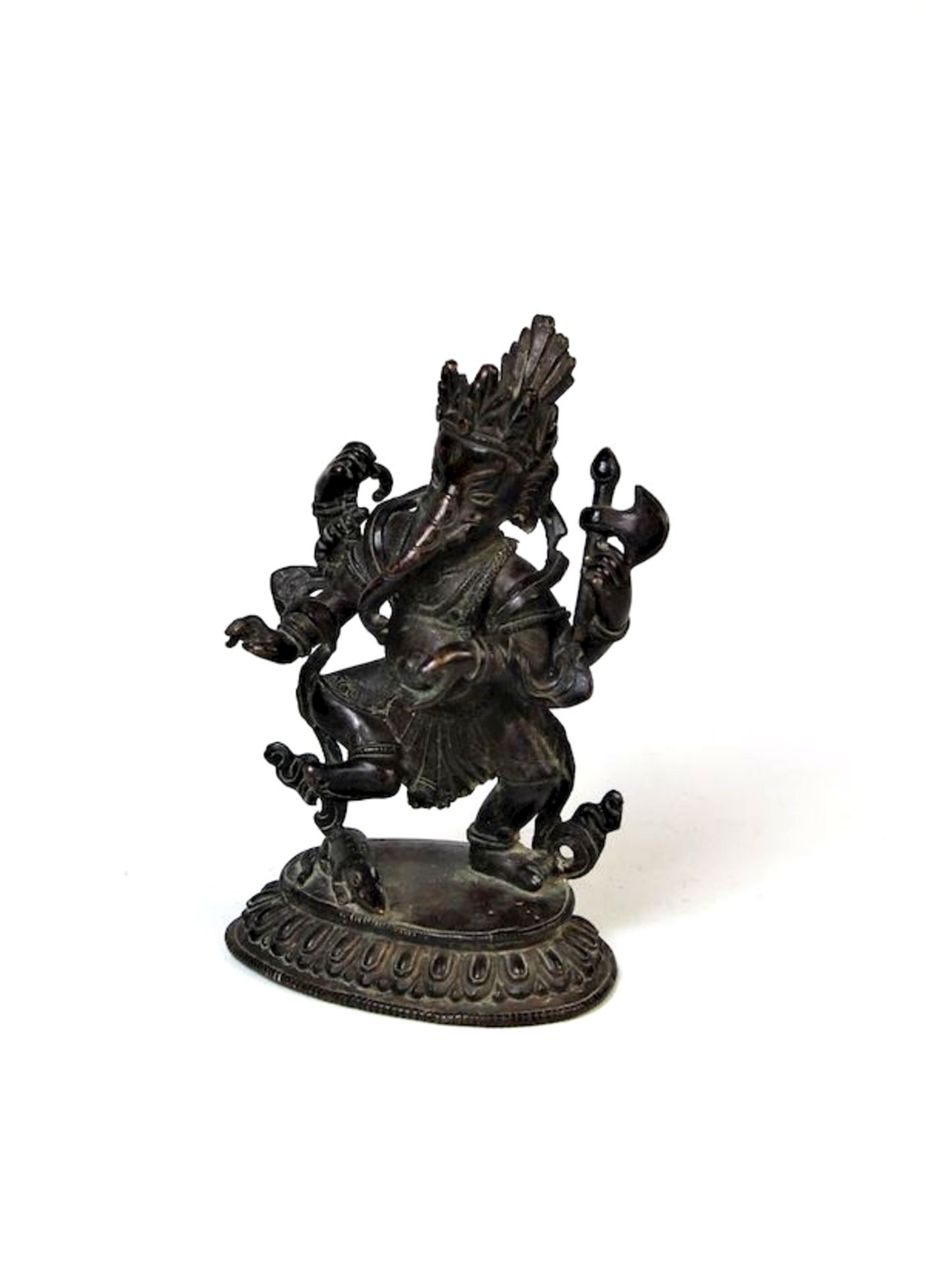 Ganesha Tibet 18.Jhdt.Bronze patiniert Darstellung des Ganesha mit 4 Armen Das rechte Bein über eine - Bild 3 aus 5