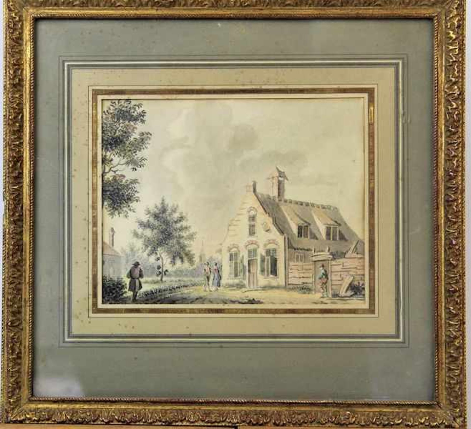 Troostwyk, Wouter Joannes van (1782 -1810)"Personen vorm Gasthaus Gouache auf Papier uterm
