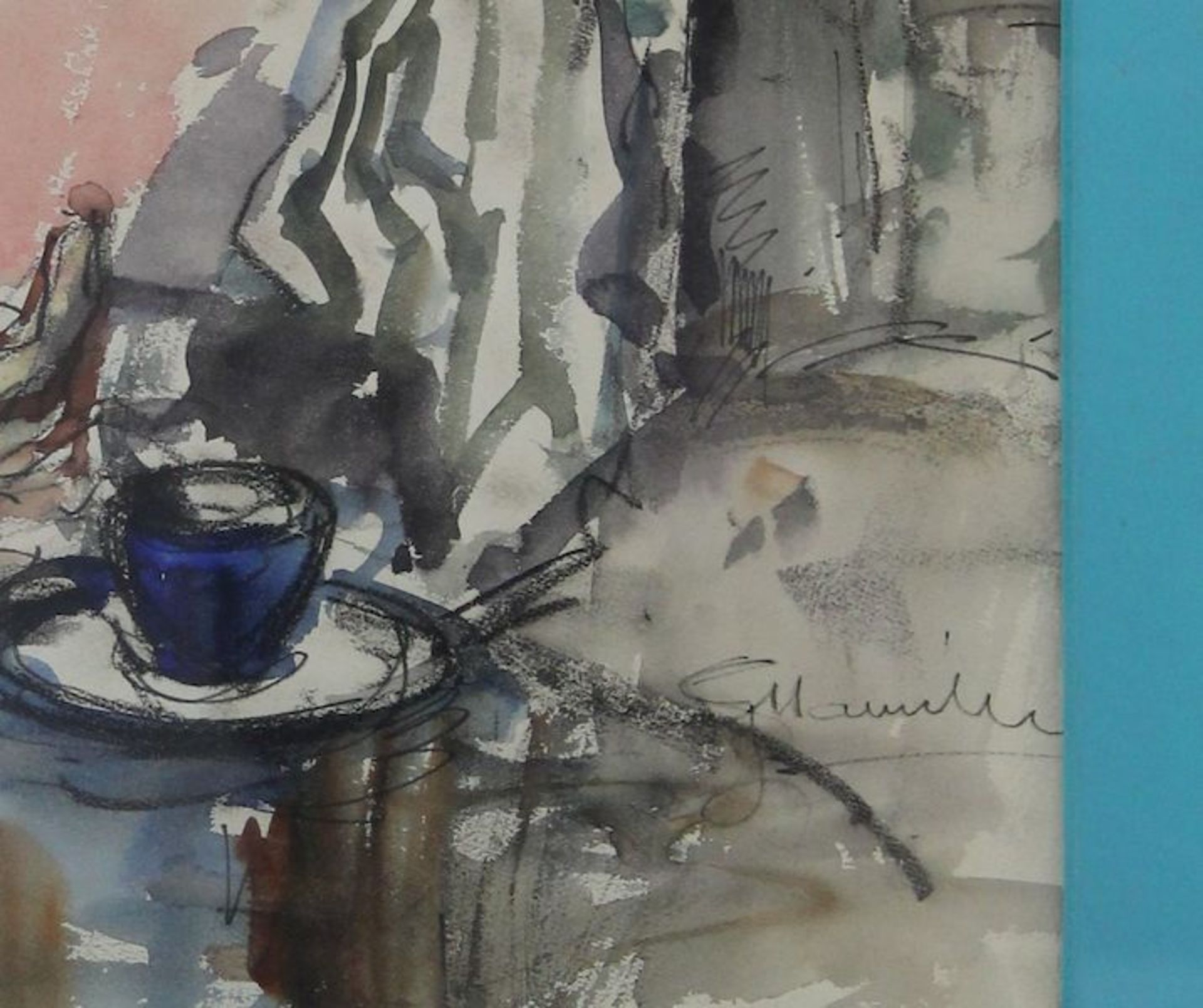 Künstler der 1.Hälfte des 20.Jhdt. , " Dame im Kaffeehaus "Aquarell auf Papier r.u. undeutl. sgn. - Bild 2 aus 2
