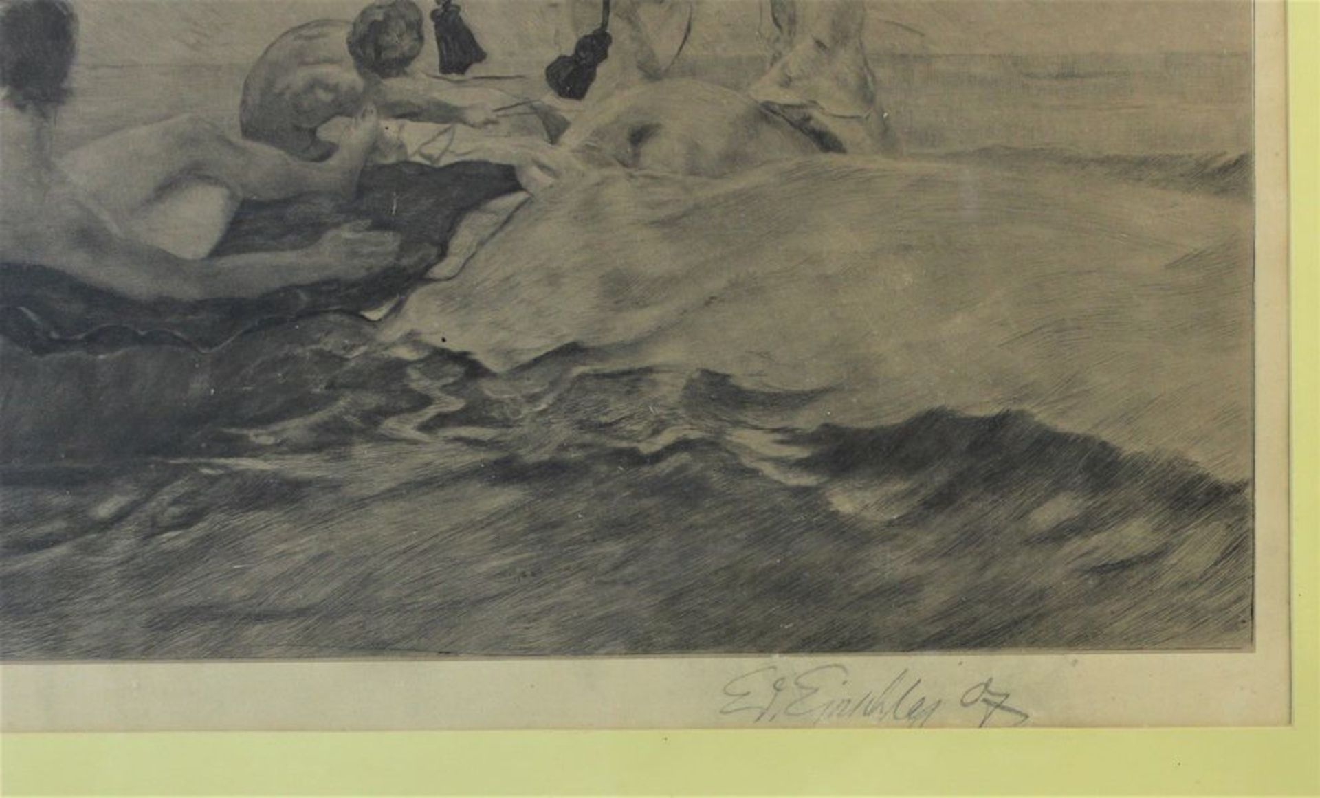 Einschlag, Eduard ( 1879 bis 1945 )" Tritton und Meeresnymphe " Radierung auf Papier r.u.sgn u. dat. - Image 3 of 3