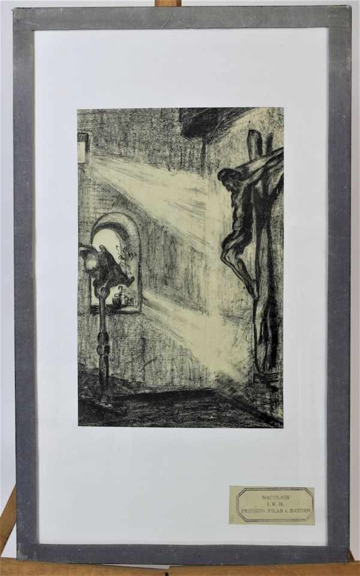 Del Pilar von Bayern, Maria ( 1891 - 1987 )" Kircheninterieur " Kohle auf Papier Maße: ca. 28,5 cm x