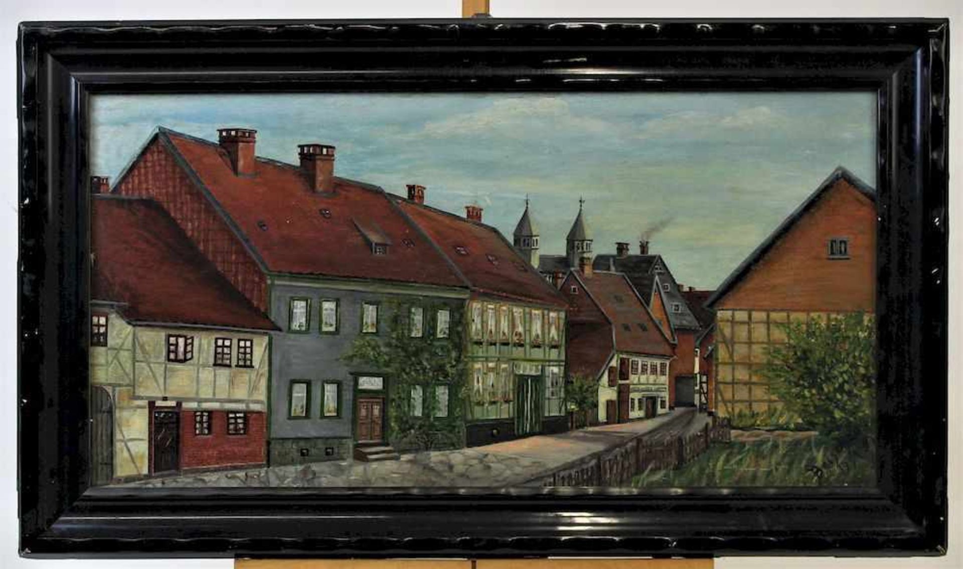Beischau, Künstler um 1940" Fränkische Kleinstadt mit Fachwerkhäusern " Öl auf Malbrett r.u.sgn.dat.