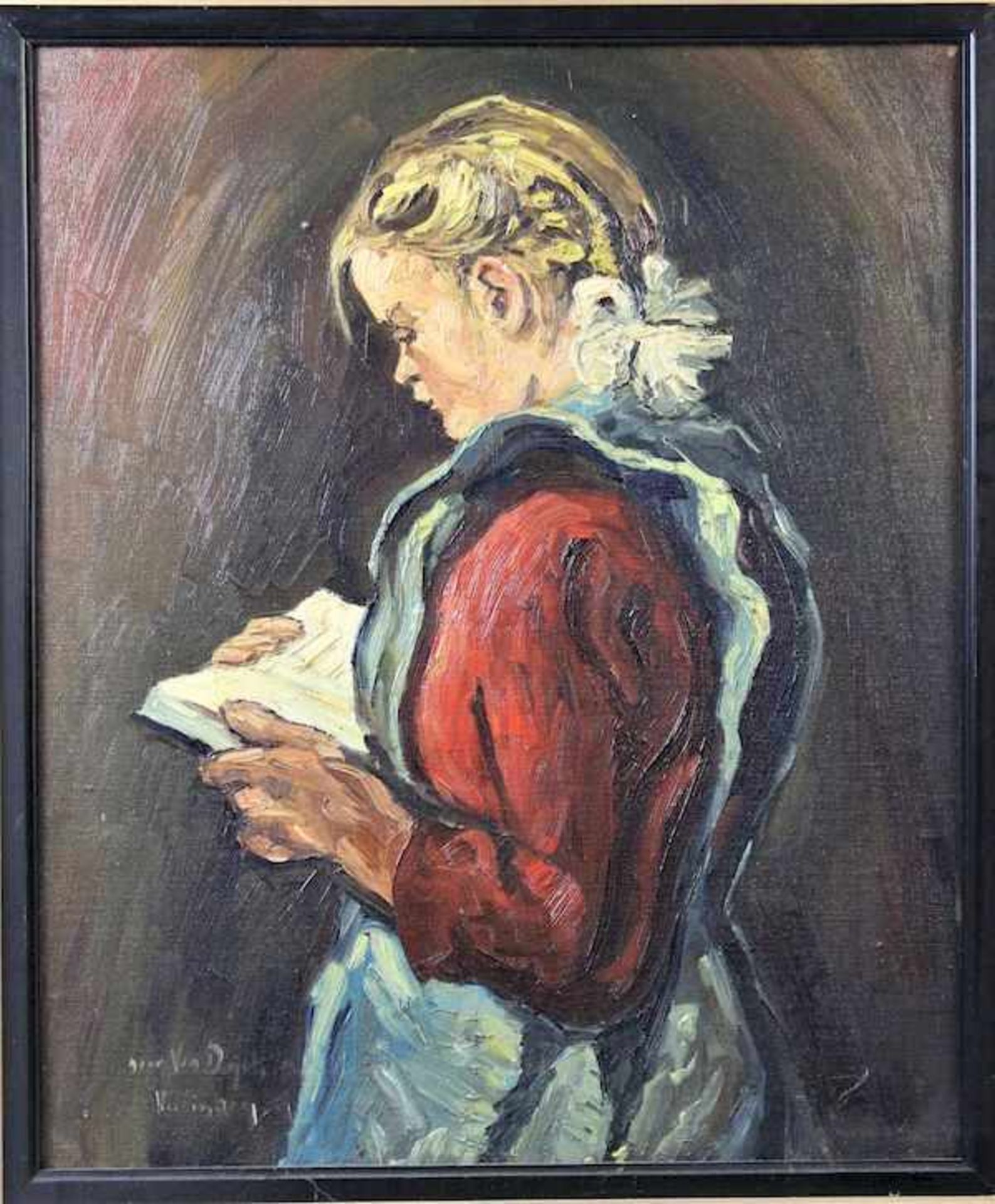 " Lesendes Junges Mädchen ", Holländischer Impressionist 19.Jhdt.Maße: ca. 60 cm x 48 cm
