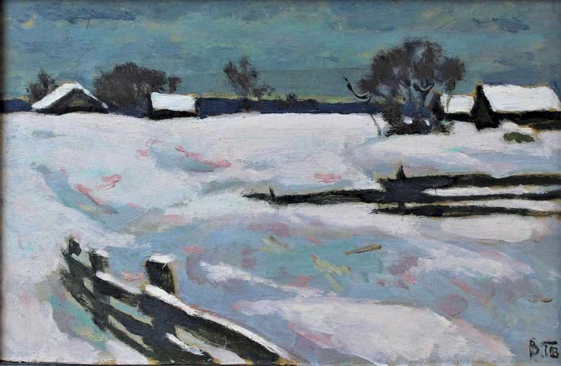 Vlasov, Vladimir Grigorevic ( 1927 bis 1999 )" Winterlandschaft " Öl auf Malkarton r.u. mit dem